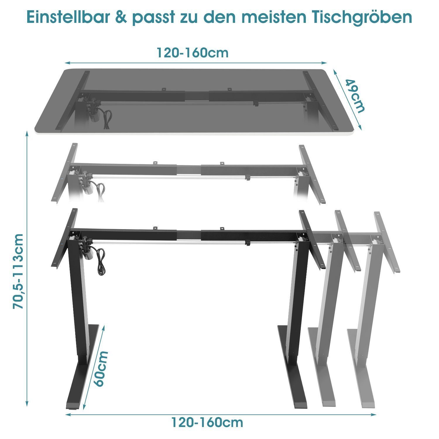 (Schwarz), Memory-Steuerung Höhenverstellbarer Schreibtisch Mit Tischgestell Elektrisch LETGOSPT Schreibtisch Elektrisch Höhenverstellbar 2-Fach-Teleskop
