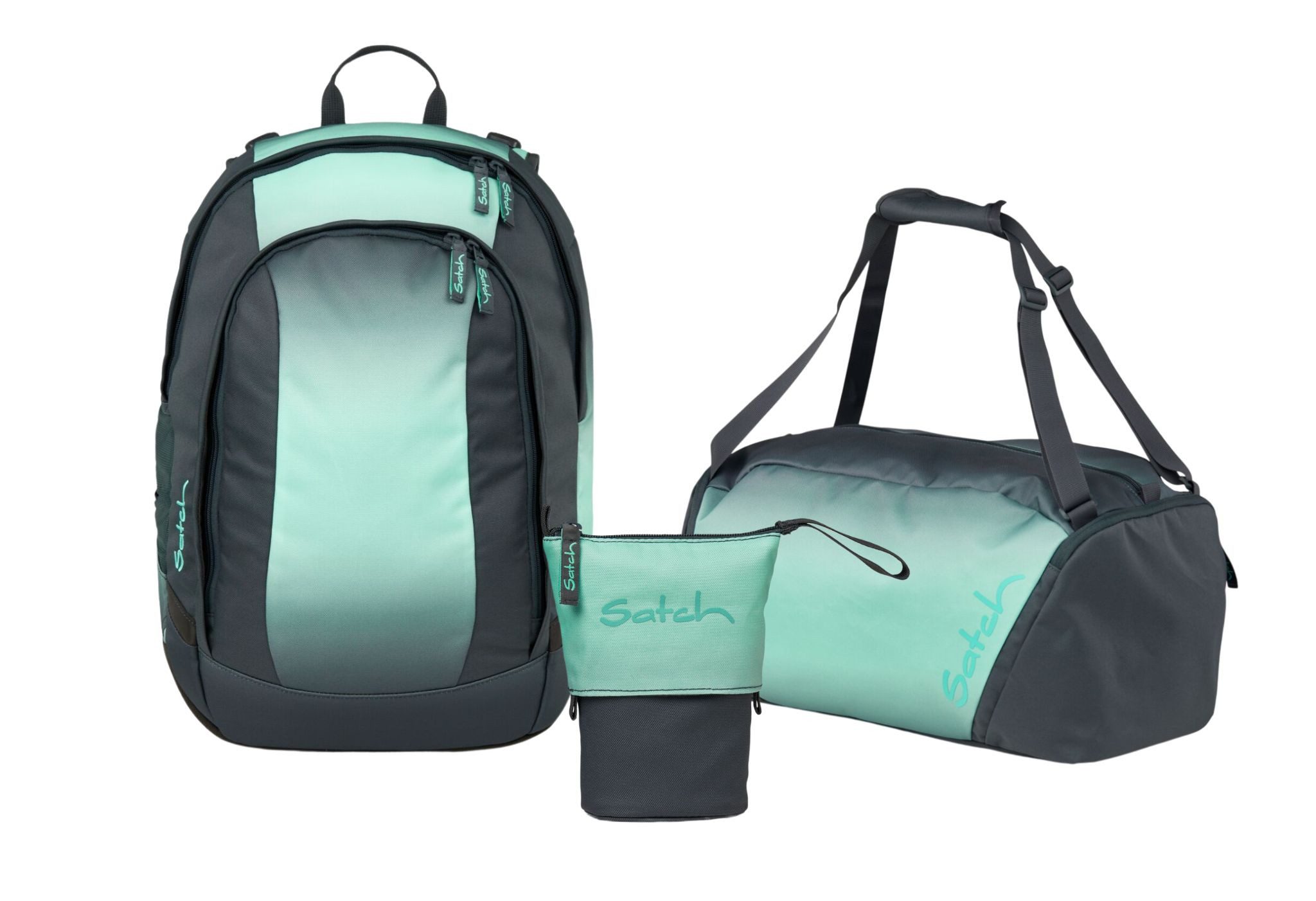 Satch Schulranzen Schulrucksack-Set AIR Gradient Mint 3-teilig (3-teilig), Schulranzen, ergonomisch, Laptop-Fach, Your-Size-System