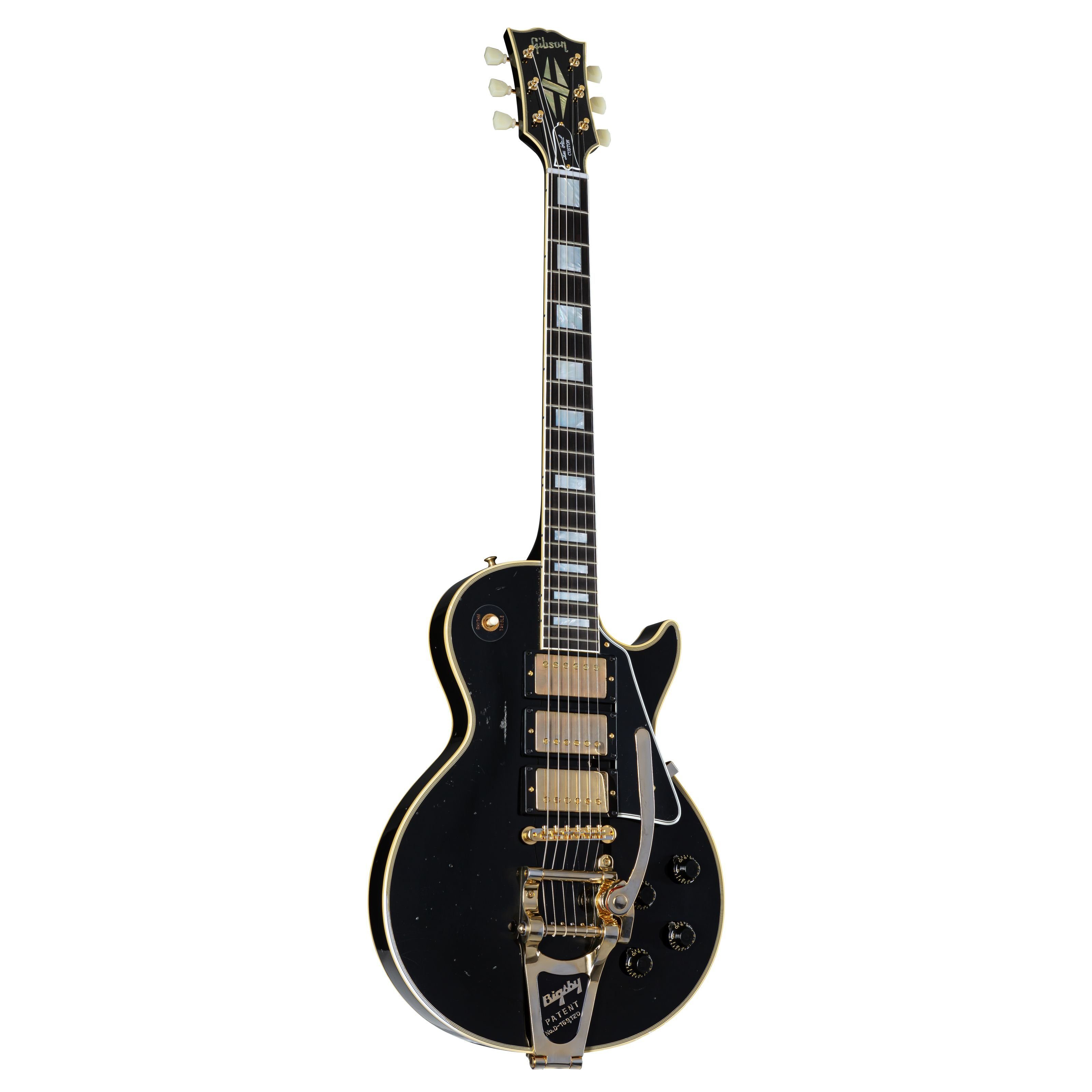 Gibson E-Gitarre, E-Gitarren, Premium-Instrumente, 1957 LP Custom 3PU Bigsby Ebony Light Aged #73840 - Custom E-Gitarre