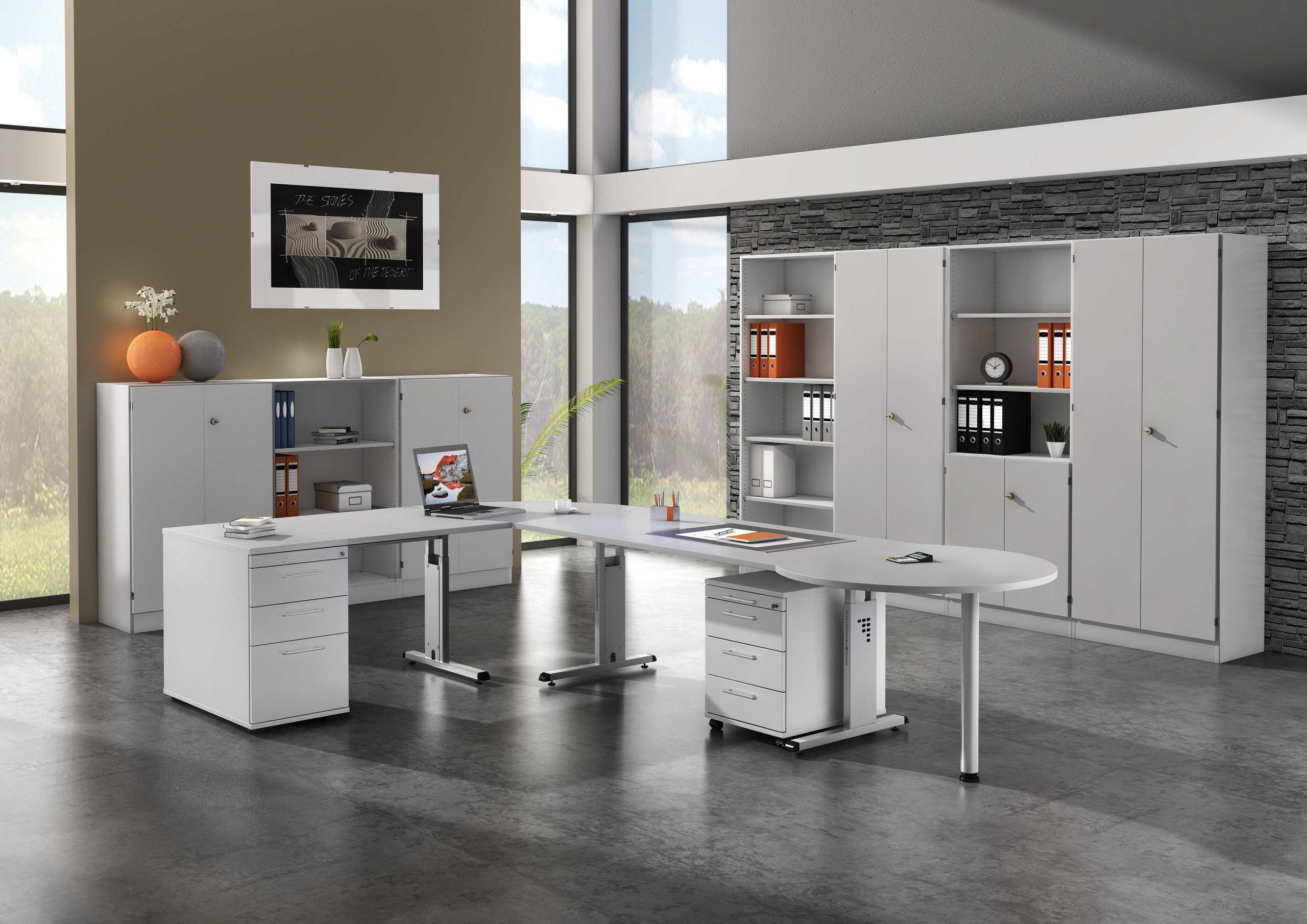 Schreibtisch bümö 180 Silber - Schreibtisch cm x Rechteck: Buche - Dekor: Gestell: Serie-O, 80