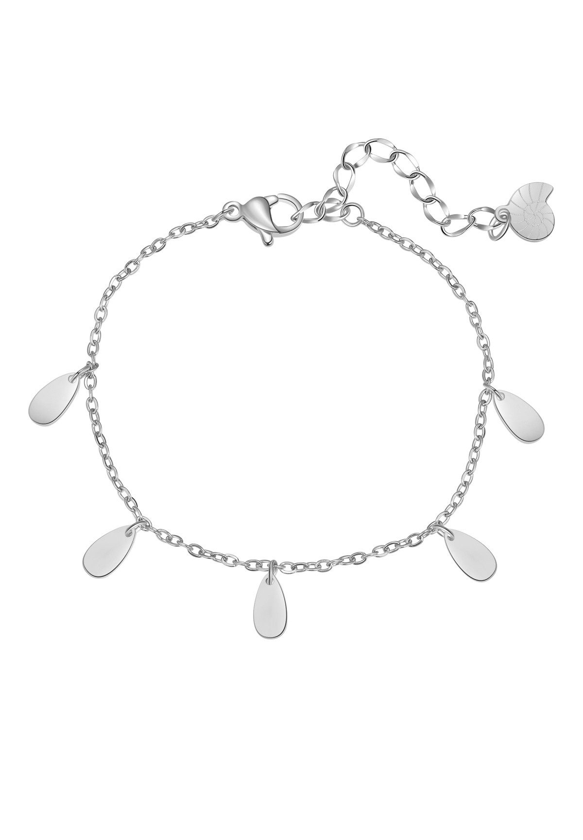 Hey Happiness Charm-Armband Ovale Plättchen, 18K Roségold vergoldet, Basic Edelstahl Armkette Damen mit 5 Geo Anhängern