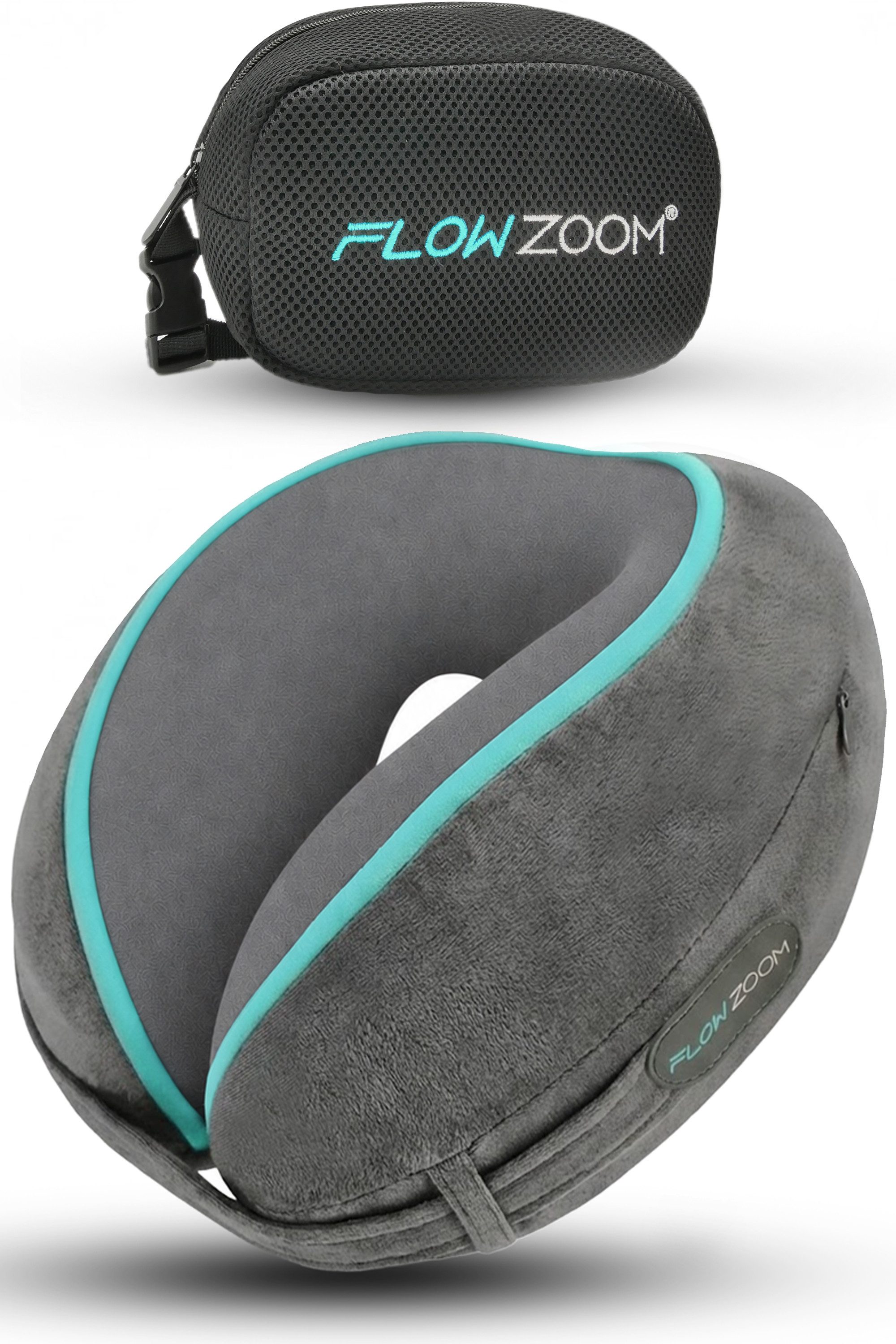 FLOWZOOM Nackenhörnchen DREAM - Nackenkissen Flugzeug - Memory-foam für lange, schmale Hälse, Nackenkissen Reisen - Nackenhörnchen für Erwachsene - Memoryschaum