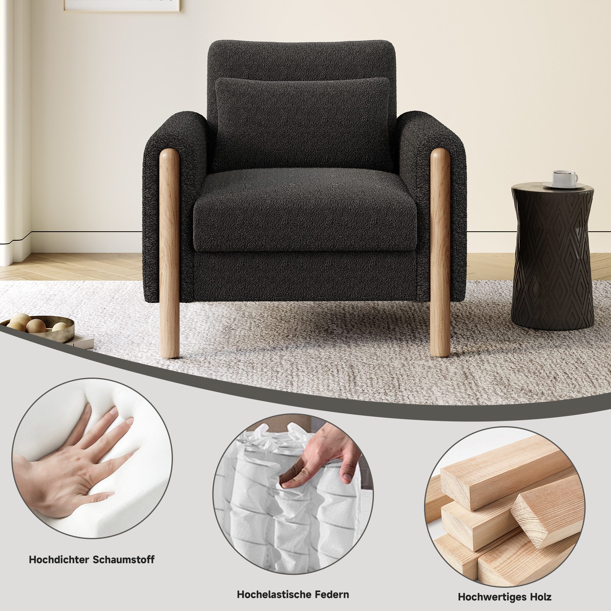 OKWISH Sessel Dickem Teddy-Samt (Polstersessel, Relaxsessel, 1-St., mit Weicher Polsterung, Dickem Kissen), Loungesessel, Einzelsofa