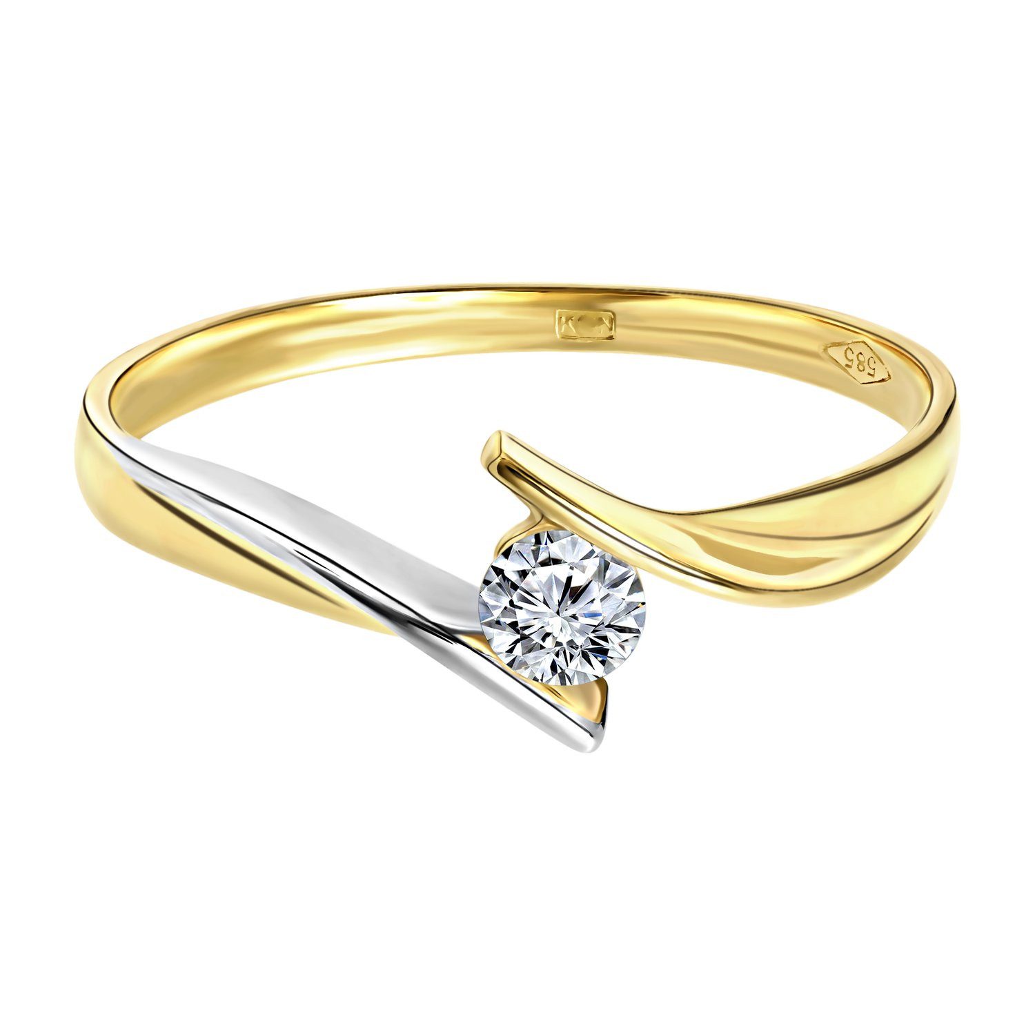 LUCARDI Fingerring Ring - 585 Gold - Gold-Silber - Zirkonia - Damen
