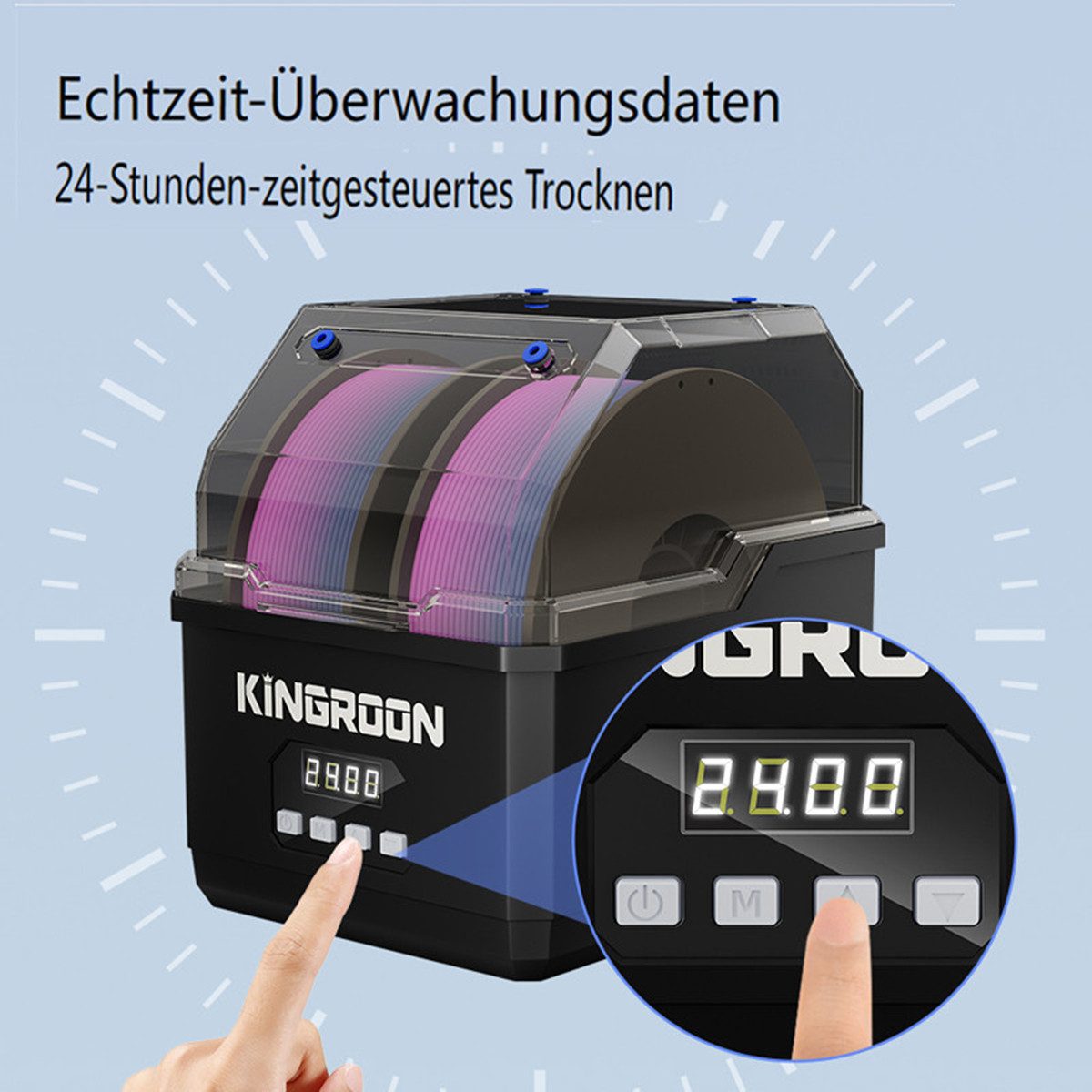 Insma 3D-Drucker 60W Filament Trockner Aufbewahrungsbox für 2 Filamente, PLA, PETG und TPU Filament Trockenbox beheizbar 40-60°C