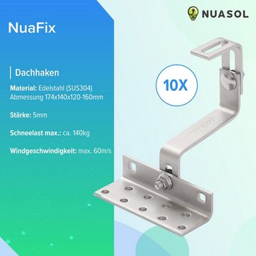 NuaSol 10x/50x/100x A2 Dachhaken für Photovoltaik Solarmodule Balkonkraftwerk Solarmodul-Halterung, (Set, 10-tlg)