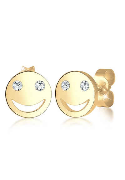 Elli Paar Ohrstecker »Smiley Face Emoji Kristalle 925 Silber«