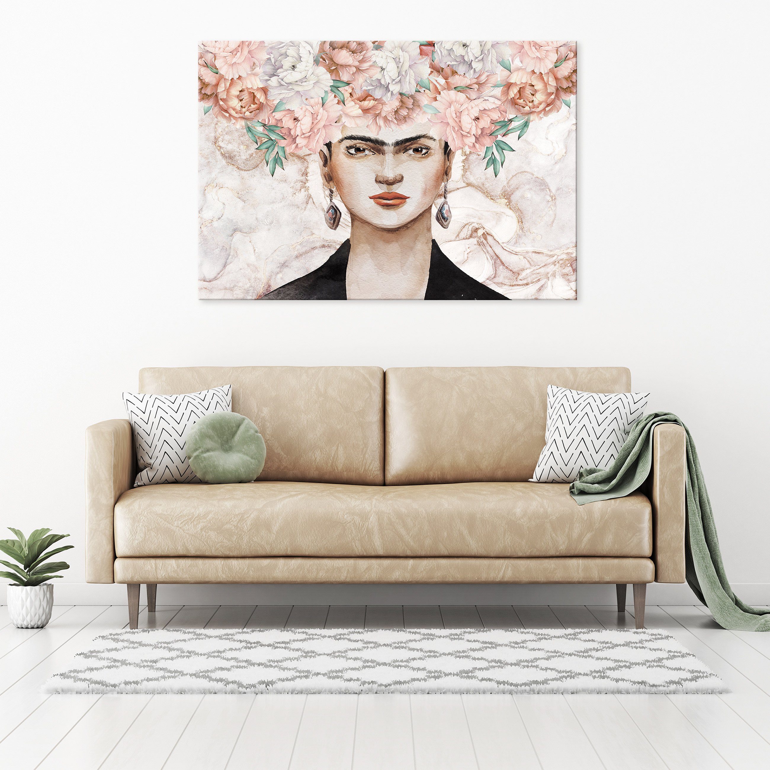 Wallarena Leinwandbild Frida Kahlo Blumen Moderne XXL Aufhängefertig Modern Schlafzimmer, Wandbild Leinwand Kunstdruck Bild (Einteilig), Wandbilder für Kunst Groß Wohnzimmer Canvas Bilder Leinwandbilder Auf