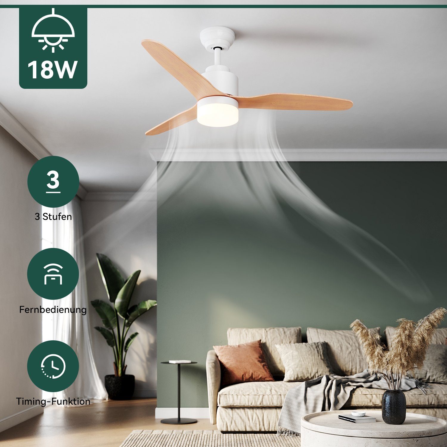 SONNI Deckenventilator 119 cm, mit Licht günstig online kaufen