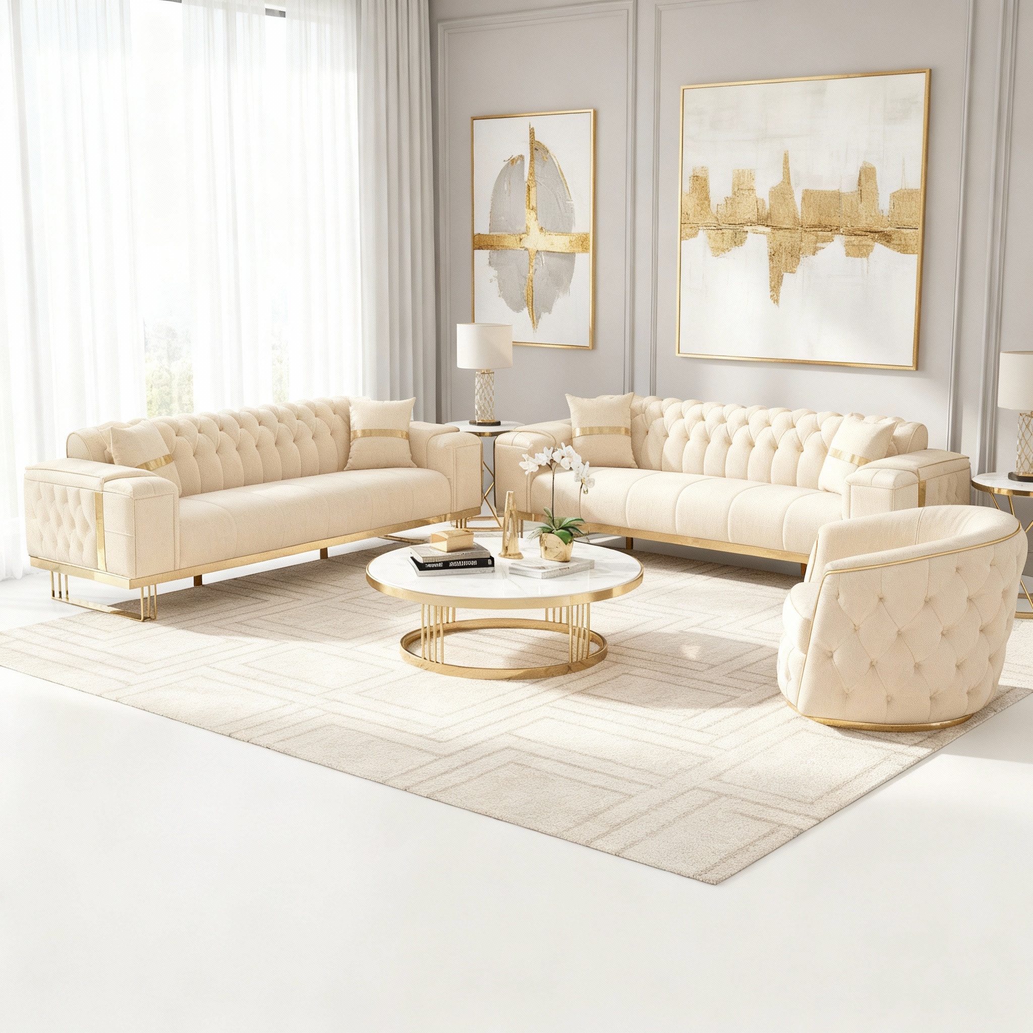 Palms-Store Sofa -Set Imperial Premium, 6 Farben verfügbar, 3-Sitzer + 2-Sitzer + Sessel (3-Sitzer mit Schlaf-funktion)