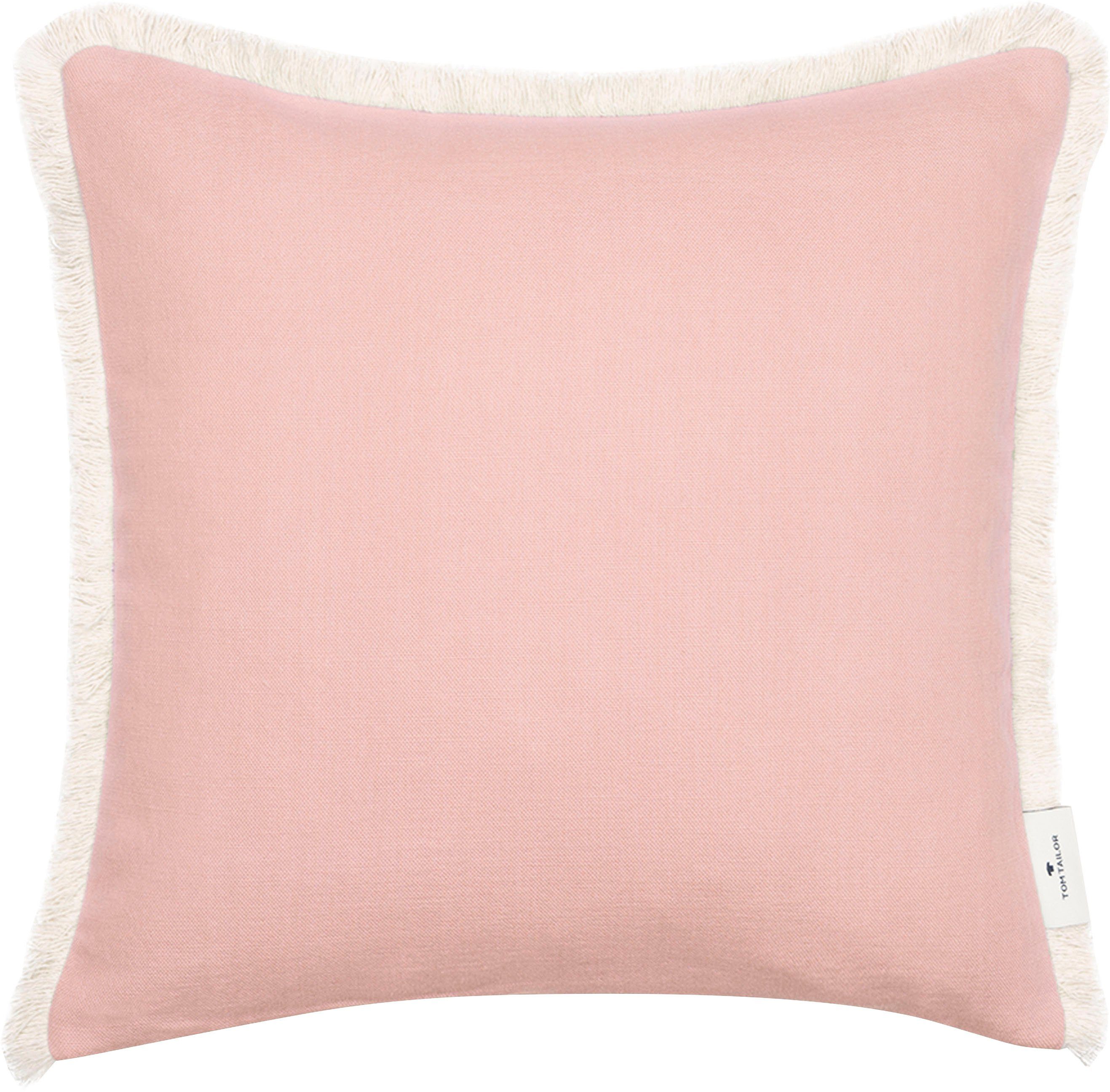TOM TAILOR HOME Dekokissen Fringed Cotton, mit naturfarbenen Fransensaum, Kissenhülle ohne Füllung, 1 Stück rosa