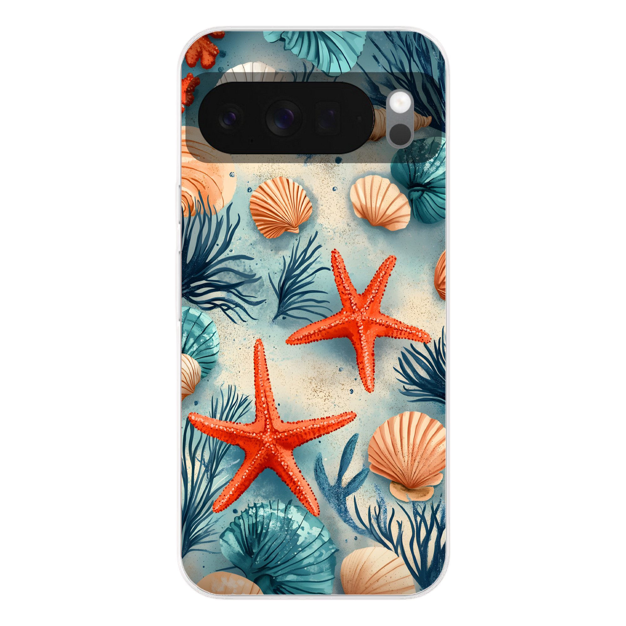 MuchoWow Handyhülle für Google Pixel 10 Seesterne - Muscheln - Illustration - Sand, Phone Case, Silikon, Schutzhülle Dünn