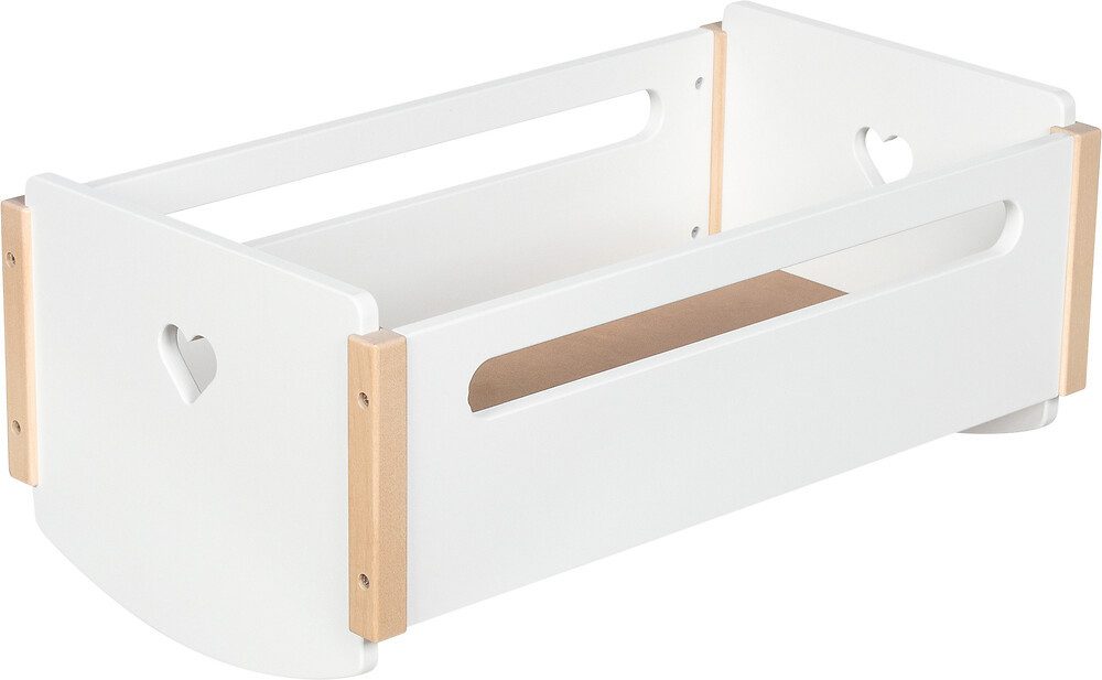 goki Puppenbett Puppenwiege Herz, weiß & natur, Holz-Puppenbett mit Schaukelkufen