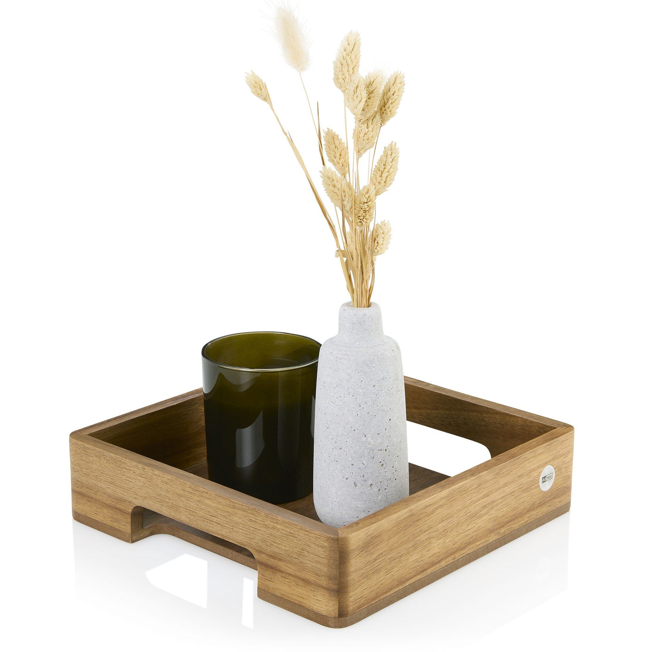AdHoc Tablett SERVE SQUARE, Akazienholz, Walnussholz, (1-tlg), hochwertiges Serviertablett 25x25 cm