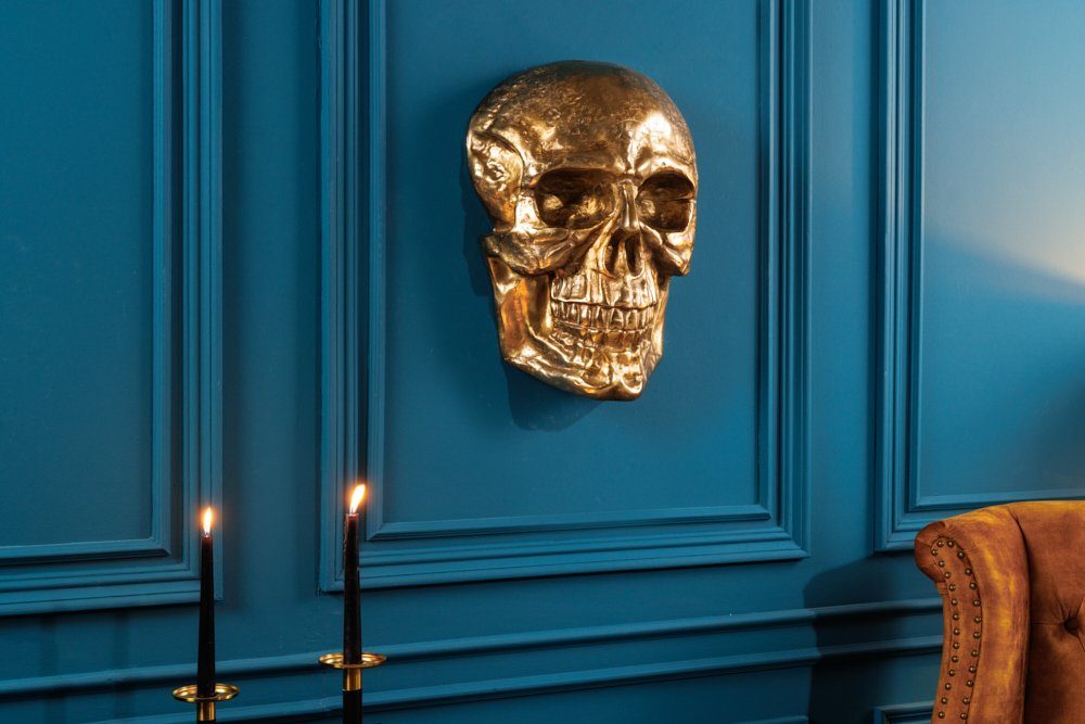 riess-ambiente Wanddekoobjekt SKULL XXL 40cm gold (Einzelartikel, 1 St), Metall · Totenkopf · Deko-Schädel · Schlafzimmer · Wohnzimmer