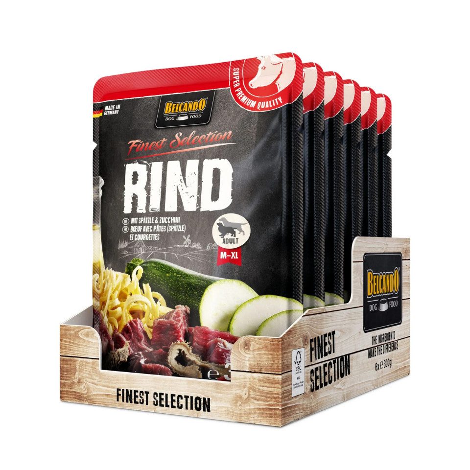 Belcando Rind mit Spätzle & Zucchini - Premium Nassfutter in Frischebeuteln 6x300g, Nassfutter für: Hunde