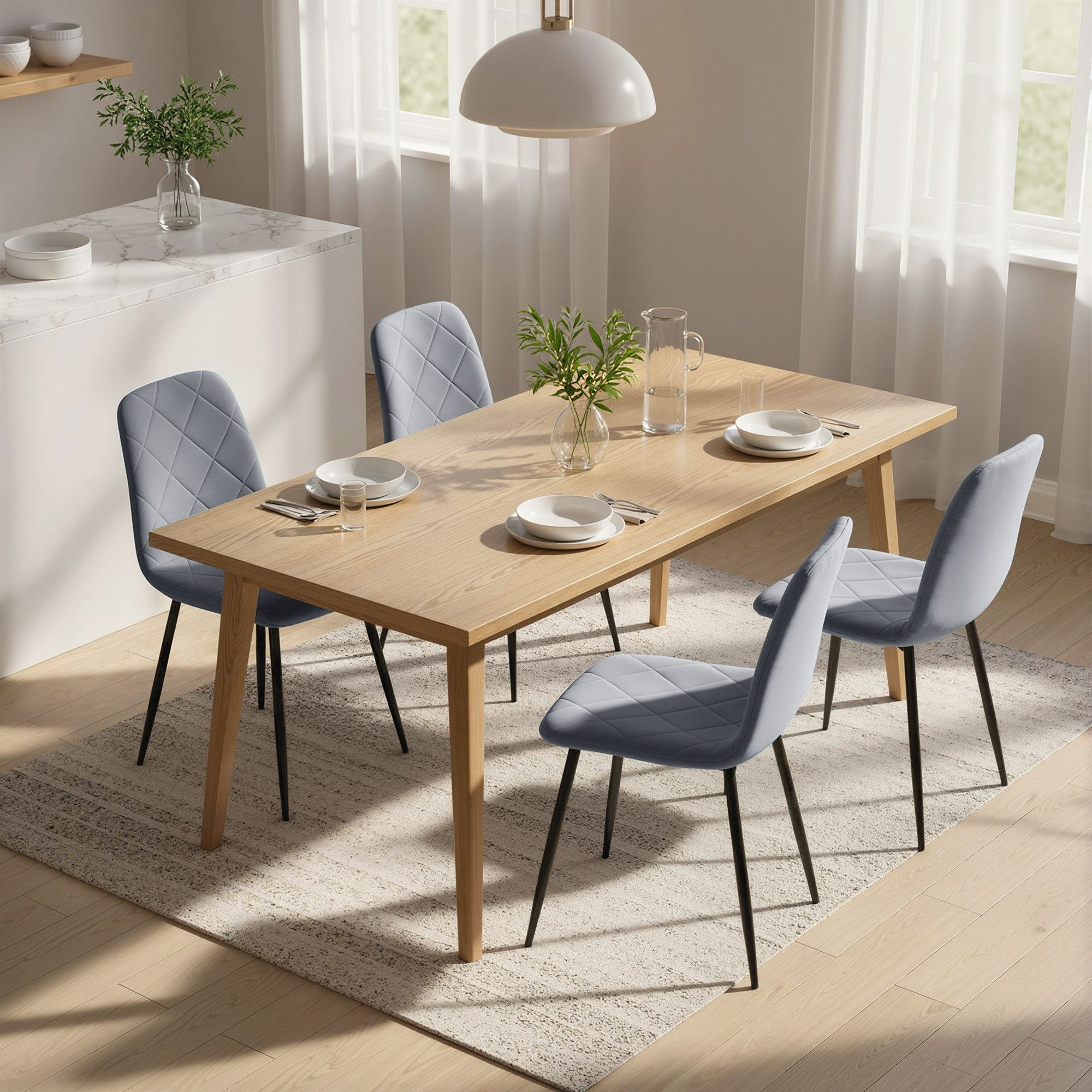 HOMCOM Esszimmerstuhl Küchenstuhl mit Rückenlehne, Samtoptik, Modern Polsterstuhl (Stühle mit Stahlbeine, 4 St), für Esszimmer, Esstisch, Dunkelgrau