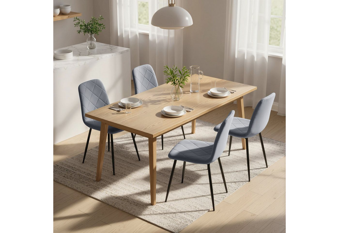 HOMCOM Esszimmerstuhl Küchenstuhl mit Rückenlehne, Samtoptik, Modern Polsterstuhl (Stühle mit Stahlbeine, 4 St), für Esszimmer, Esstisch, Dunkelgrau