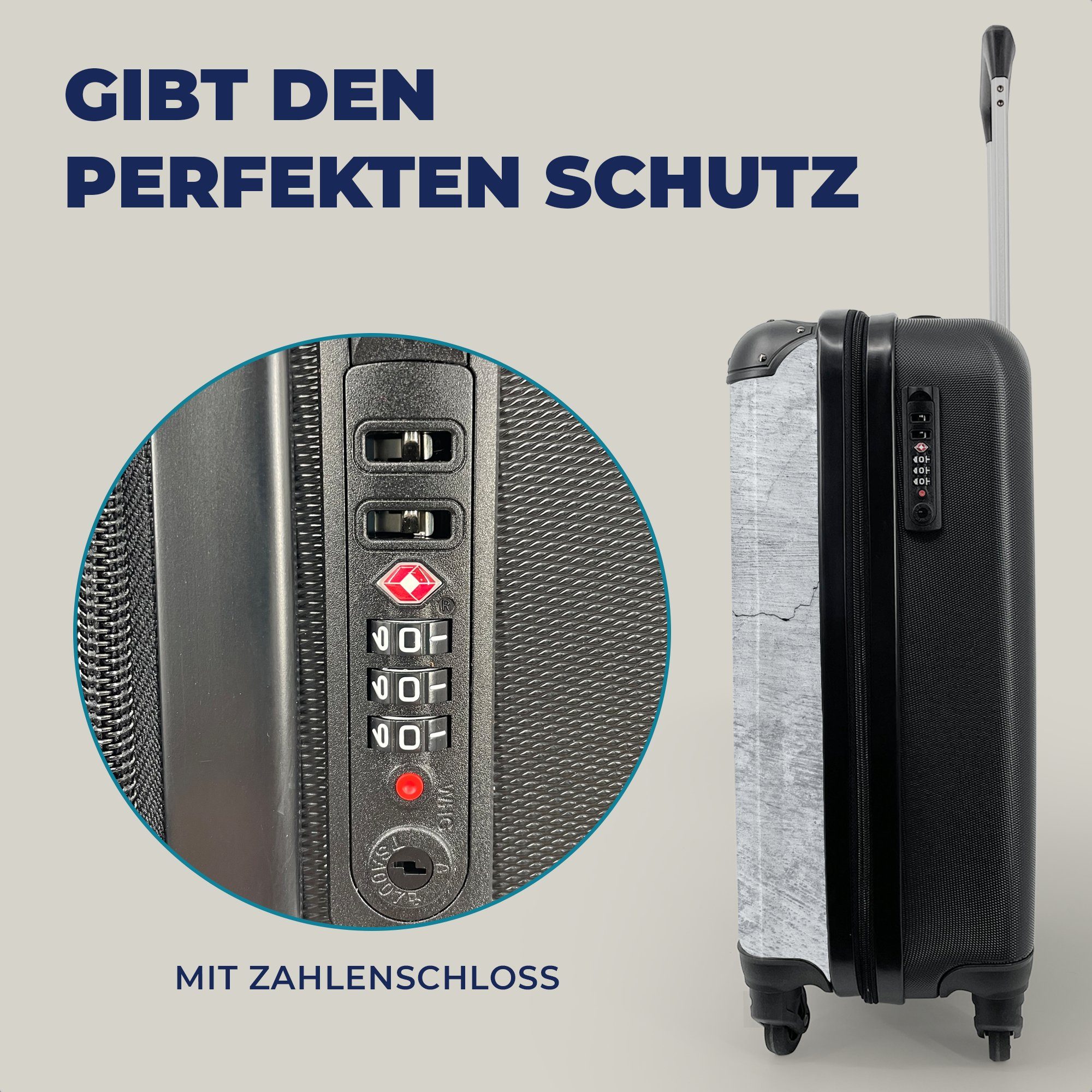 Beton Grau, - MuchoWow Reisekoffer mit Rollen, Handgepäck Trolley, Ferien, - Handgepäckkoffer 4 für Riss Reisetasche rollen,