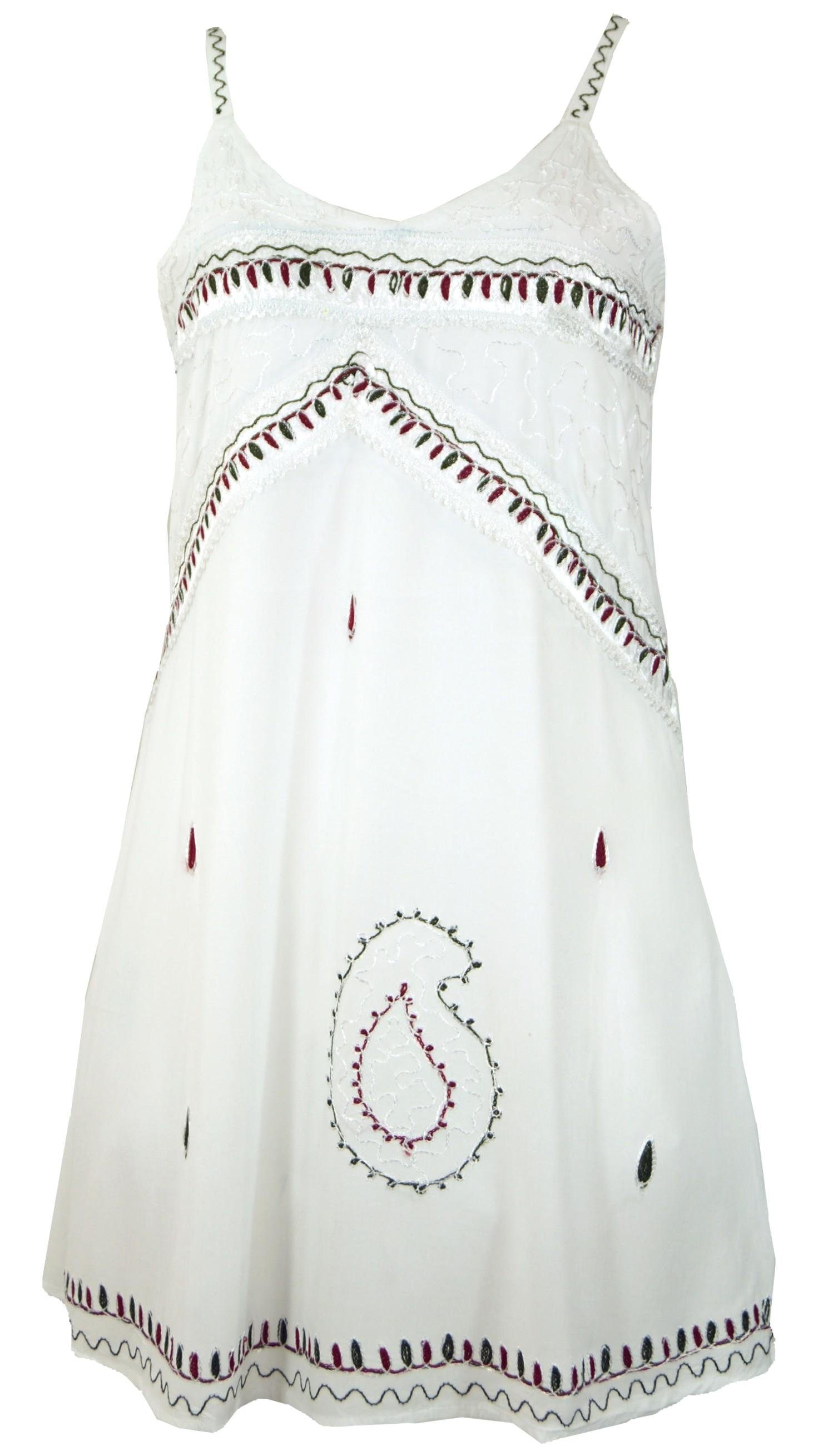 Midikleid Besticktes indisches Design Bekleidung weiß alternative Kleid, Guru-Shop Minikleid -.. Boho 1