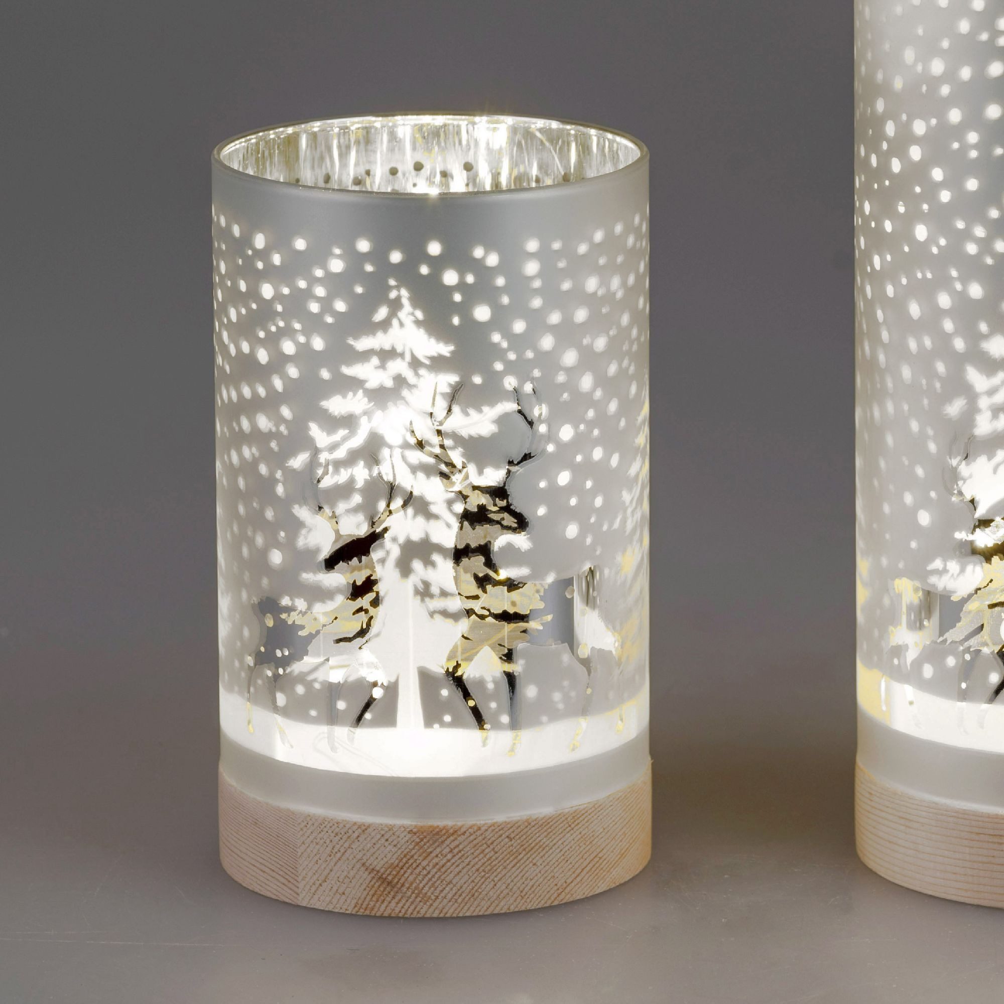 formano Nachttischlampe Hirsche, Mit Timerfunktion, Silber, Motiv: Hirsche