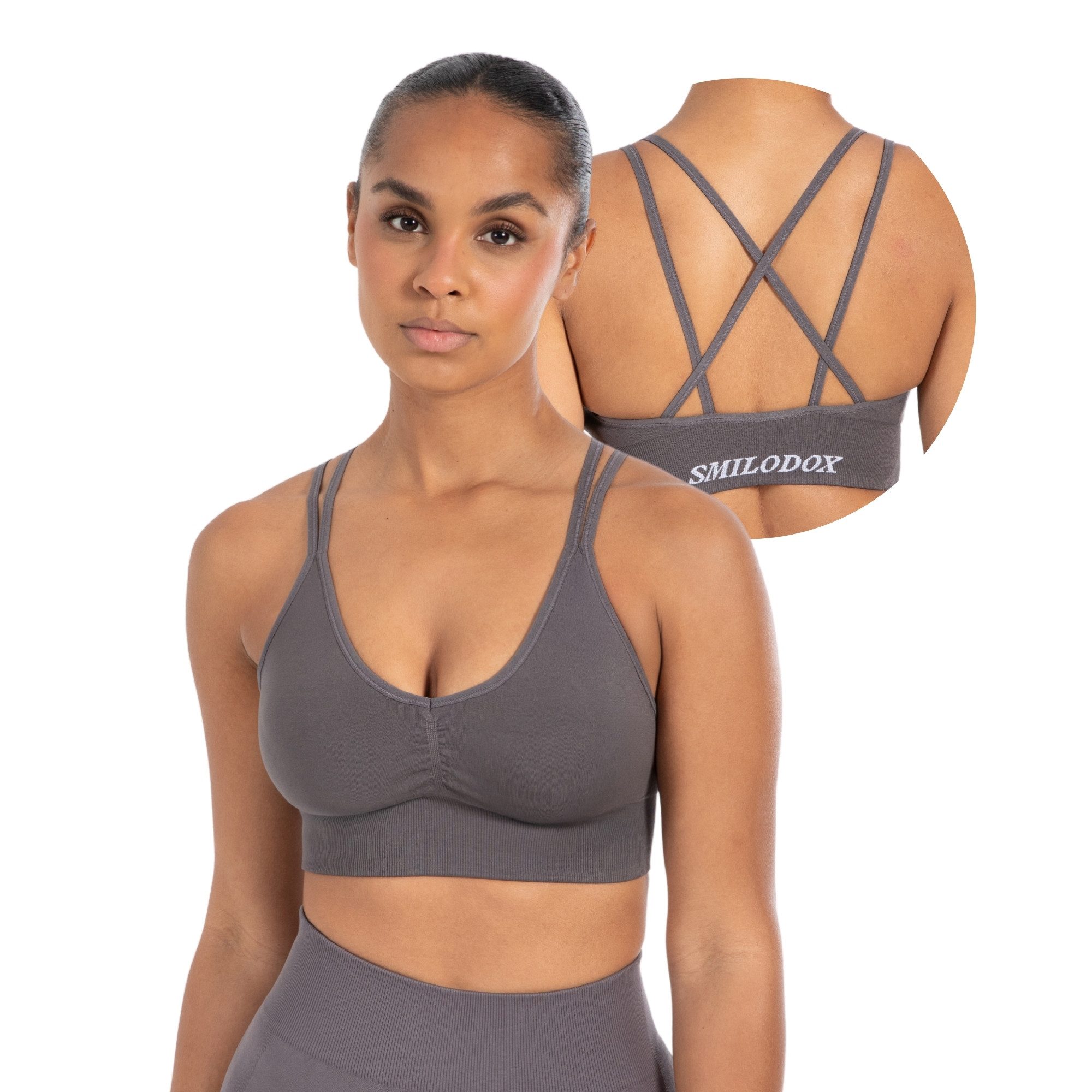 Smilodox Sport-BH Katrin, Crop Top V-Ausschnitt Fester Halt Fester Halt Yoga Alltag Sport Bra Atmungsaktiv ohne Bügel Fitness Gym Scrunch Bustier