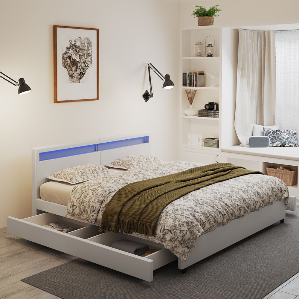 HOME DELUXE Kunstlederbett LED Bett mit Schubladen - 200 x 200 cm / 270 x 2 günstig online kaufen
