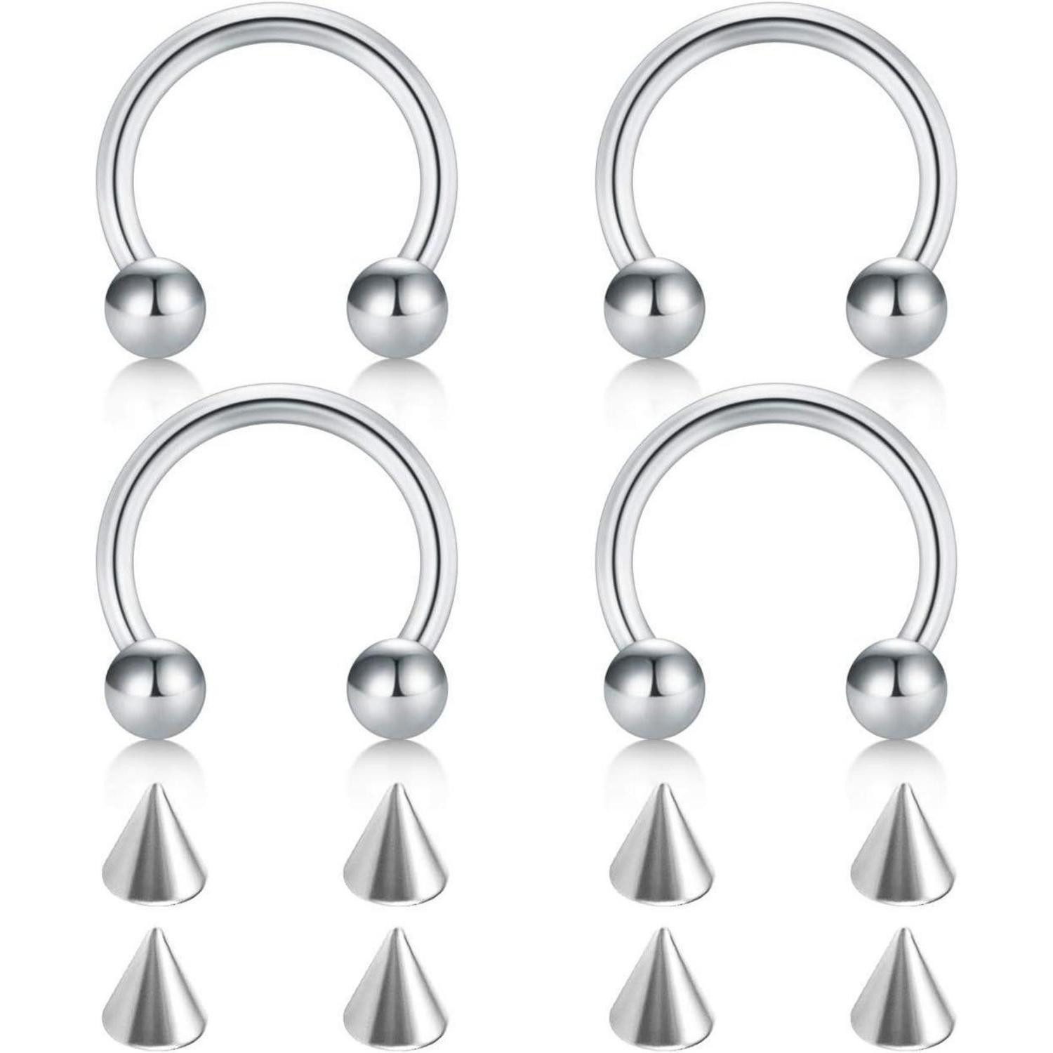 Nasenpiercing Chirurgenstahl Septum Hufeisen Piercing Set 14G 10mm 4 Stück Silber
