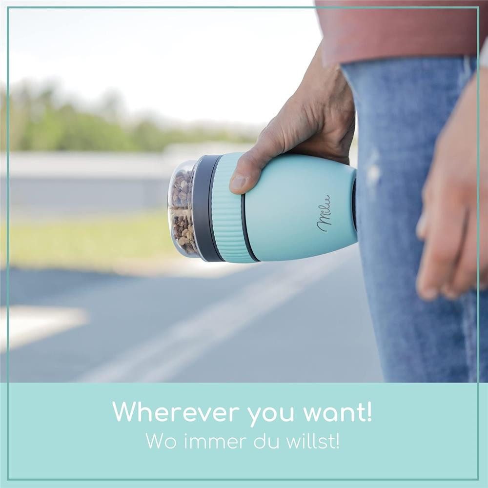 Milu Müslibox Müslibecher To Go Edelstahl 400 ml, isoliert, auslaufsicher, Müslimax Set