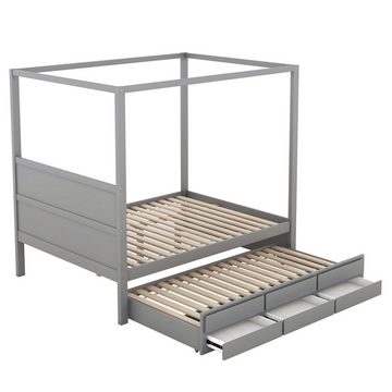 OKWISH Funktionsbett Holzbett Himmelbett, Pritsche, Ausziehhare Liegeffäche, Stauraumbett, Ohne Matratze