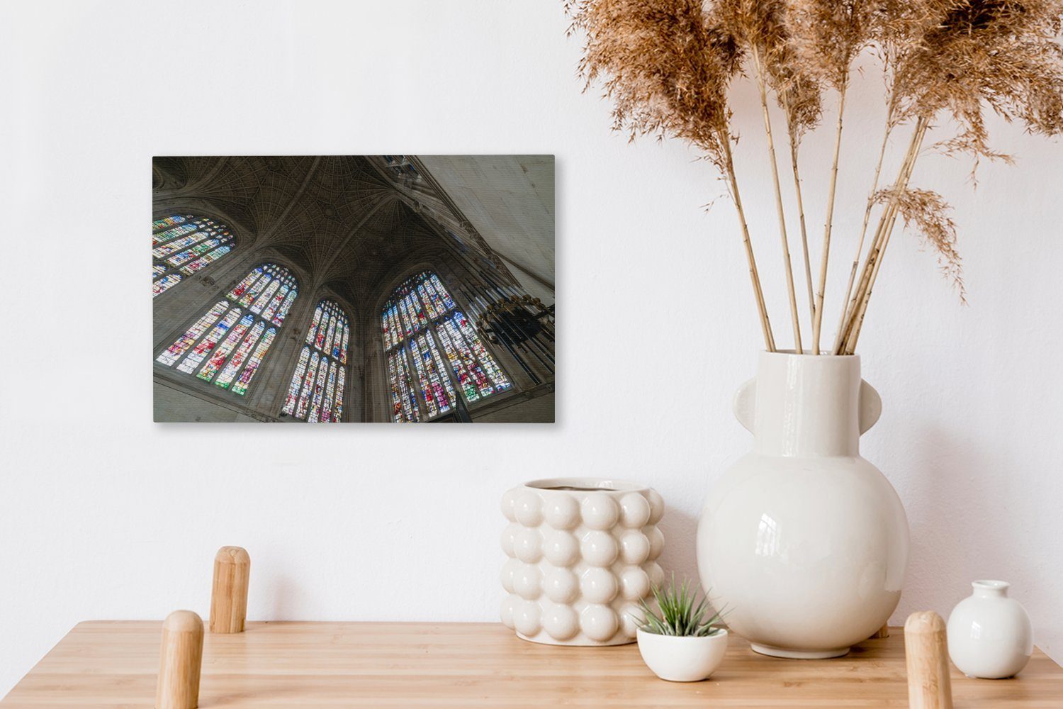 Leinwandbilder, St), College, (1 Wanddeko, Aufhängefertig, OneMillionCanvasses® des King's in Glasmalerei cm 30x20 Leinwandbild der Wandbild Kapelle