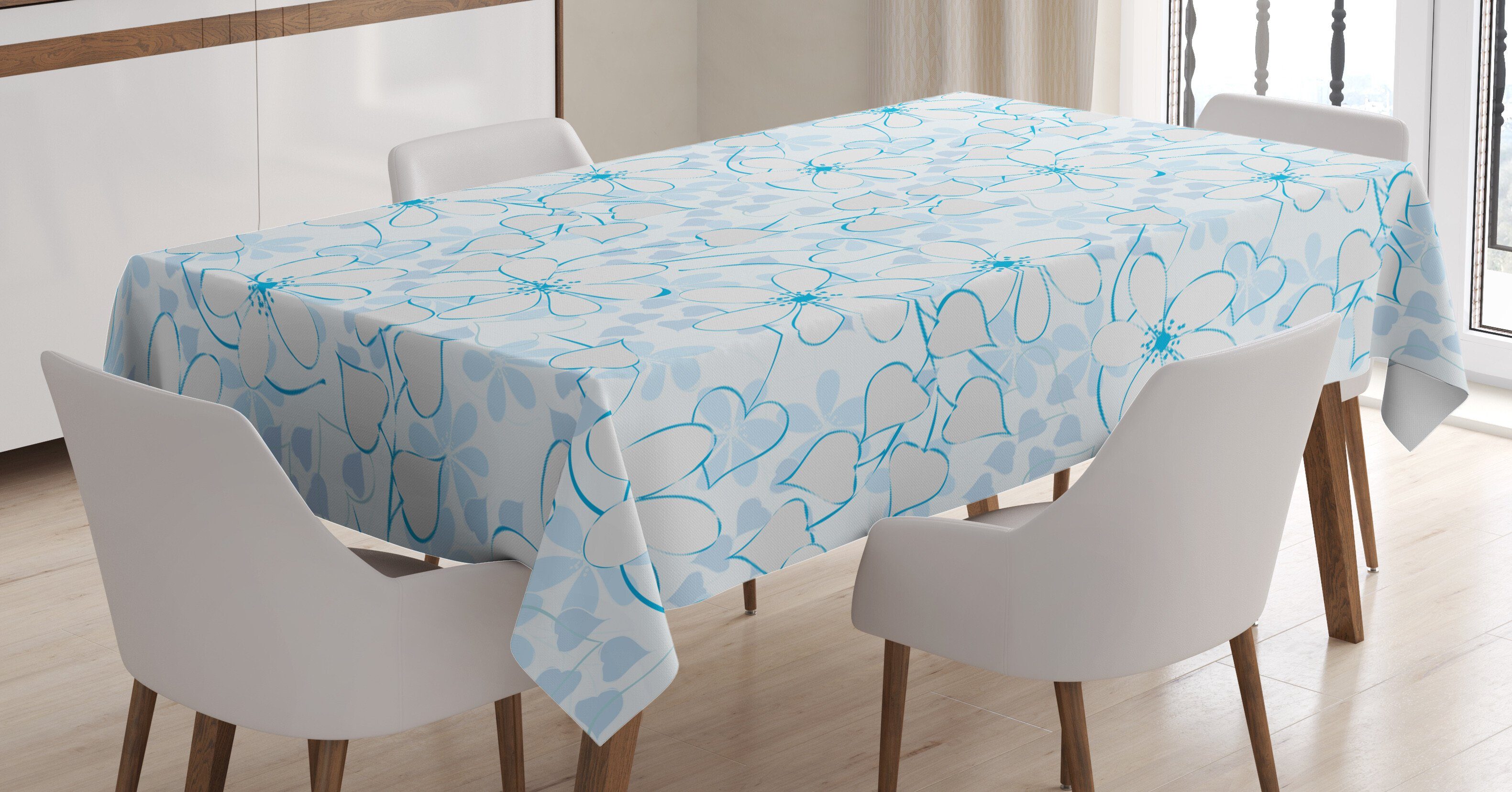 Abakuhaus Tischdecke Farbfest Waschbar Für den Außen Bereich geeignet Klare Farben, Blau Abstrakte Blumen-Herzen