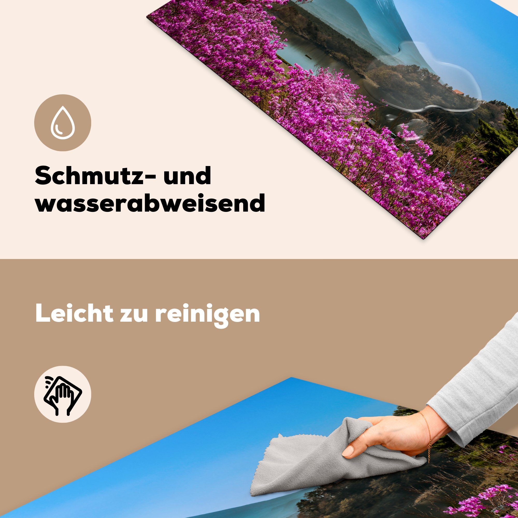 Berg für Herdblende-/Abdeckplatte MuchoWow die Fuji (1 Farbenfrohes Foto in Asien, Schutz Vinyl, vom 81x52 küche, Ceranfeldabdeckung tlg), cm, Induktionskochfeld