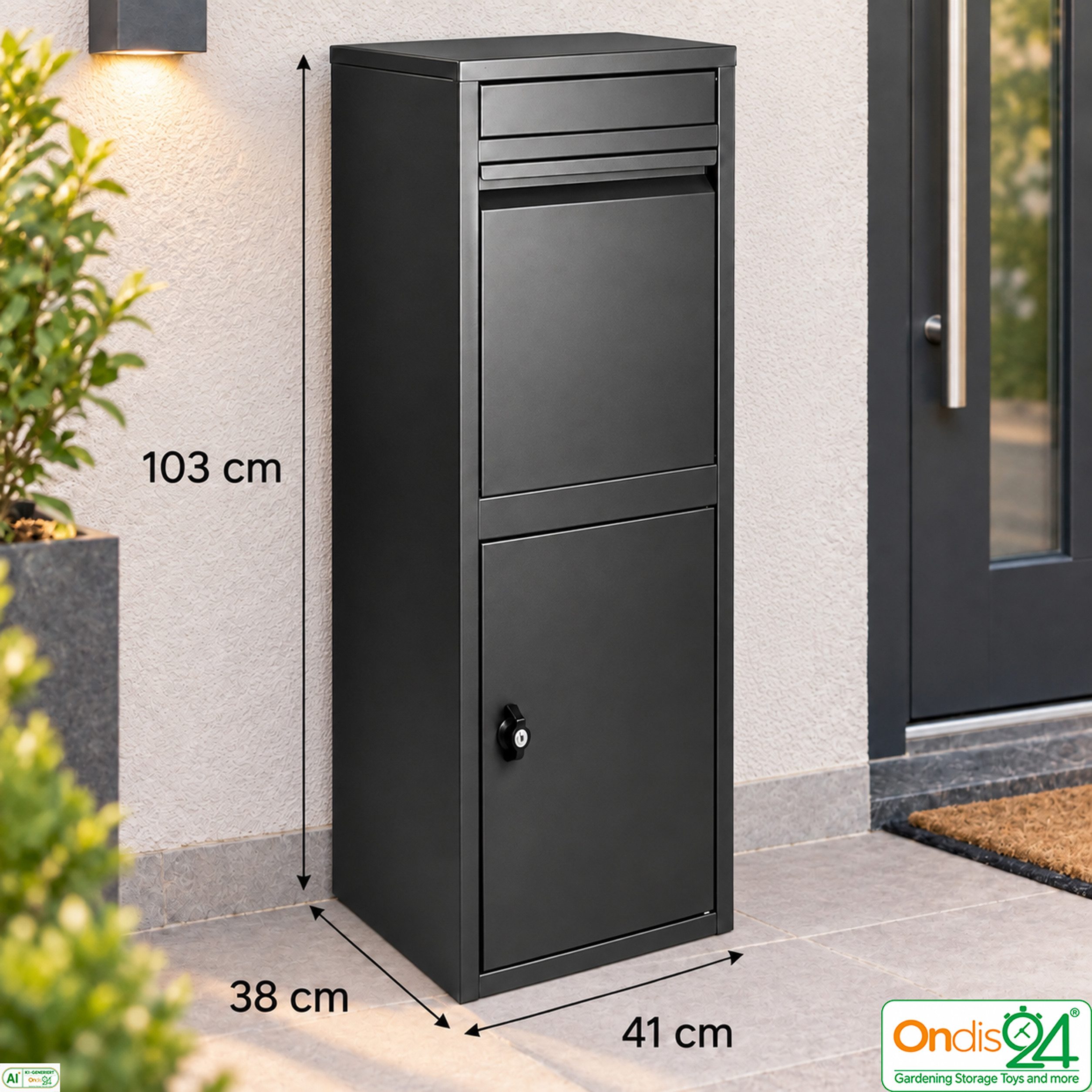 ONDIS24 Briefkasten Paketbox "Korona" Postbox 1-türiger Paketsafe für Pakete, abschließbar, inklusive Bodenanker, 2 Schlüssel – Bild 2 von 5