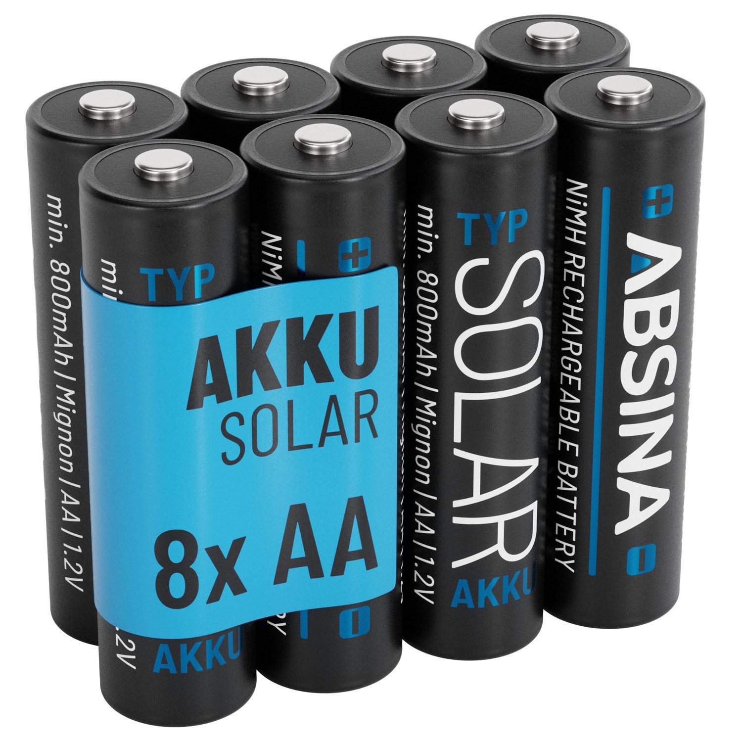 8x Solar Akku AA wiederaufladbar 800mAh 1.2V NiMH - Mignon AA Solar Akku