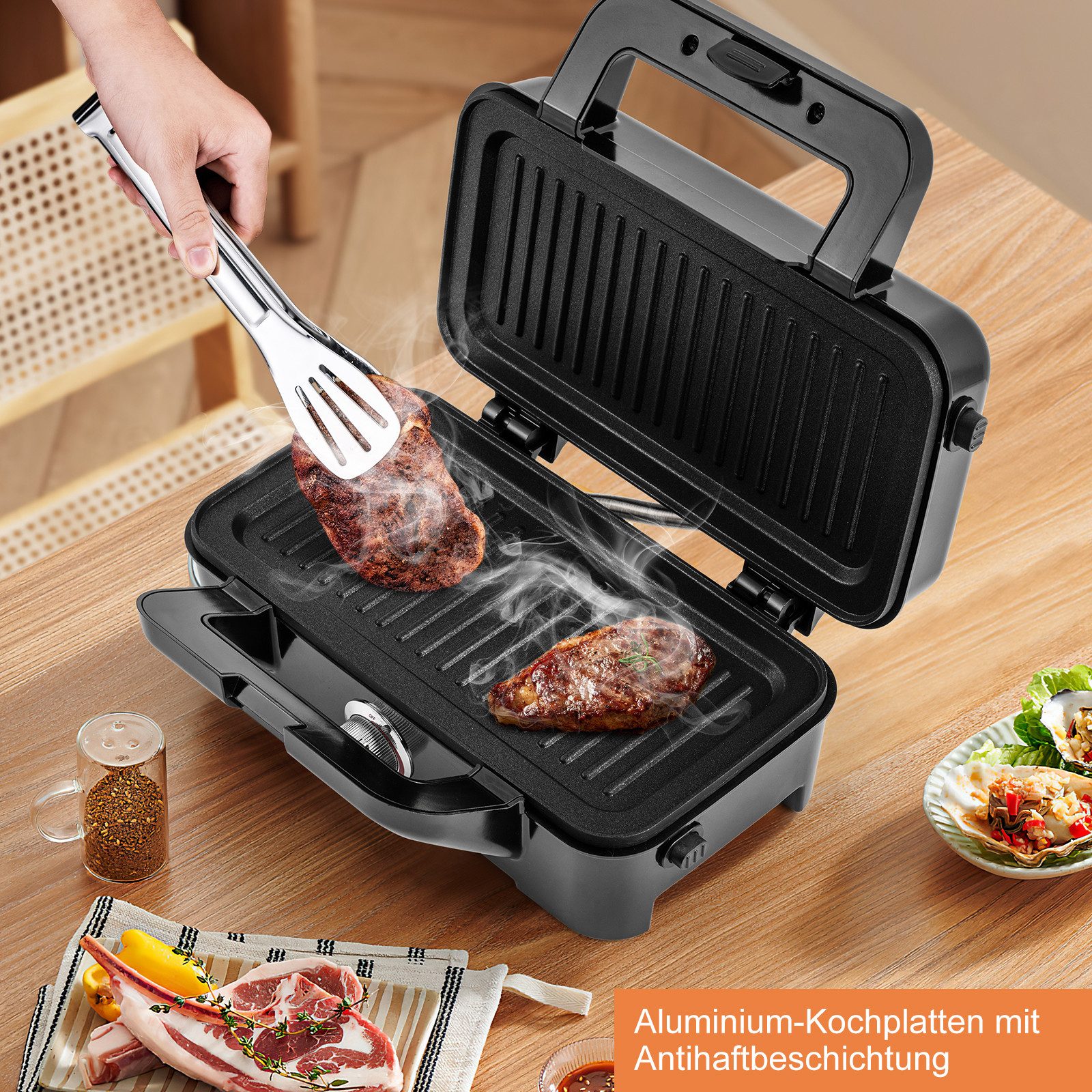 KOMFOTTEU 3-in-1-Sandwichmaker, 1200 W, mit 6 abnehmbare Platten, 5-Gang Temperaturregelung