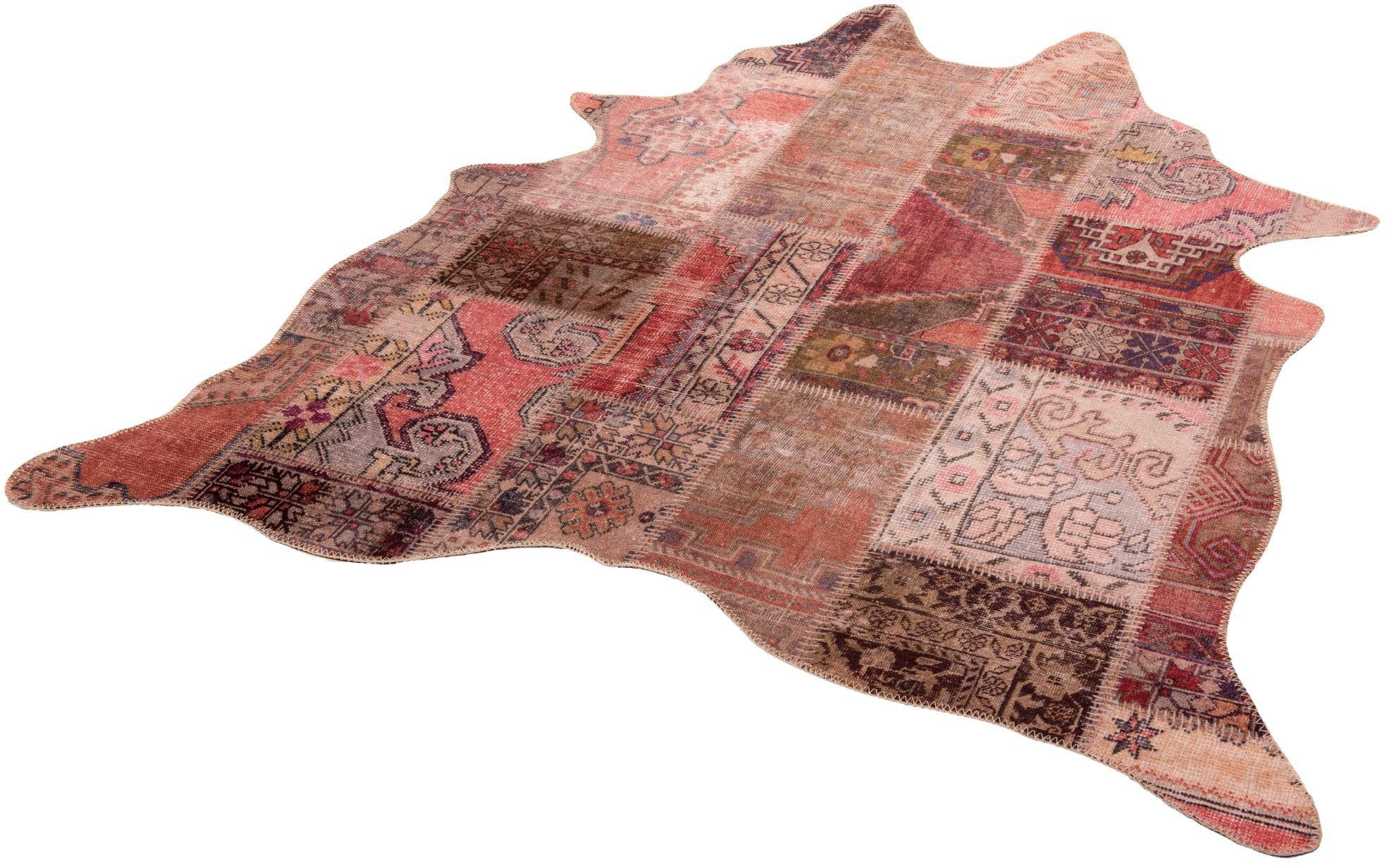 Gino Falcone Fellteppich Elena 73, fellförmig, Höhe: 3 mm, Kunstfell, bedruckt, Patchwork Design