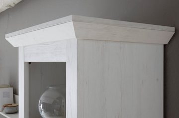 Furn.Design Standvitrine Hooge (Vitrinenschrank in Pinie weiß Landhaus, 63 x 207 cm) mit Drehriegelverschluss