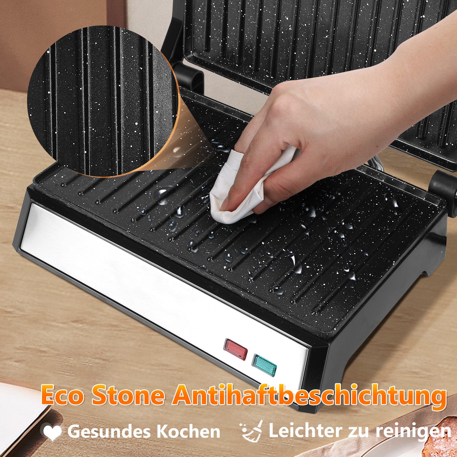 Aigostar Paninigrill Kontaktgrill für Sandwiches, Panini Grill, Sandwichmaker, BPA frei, 1500,00 W, Schnelles und gleichmäßiges Erhitzen,Antihaftbeschichtung,180° Öffnung