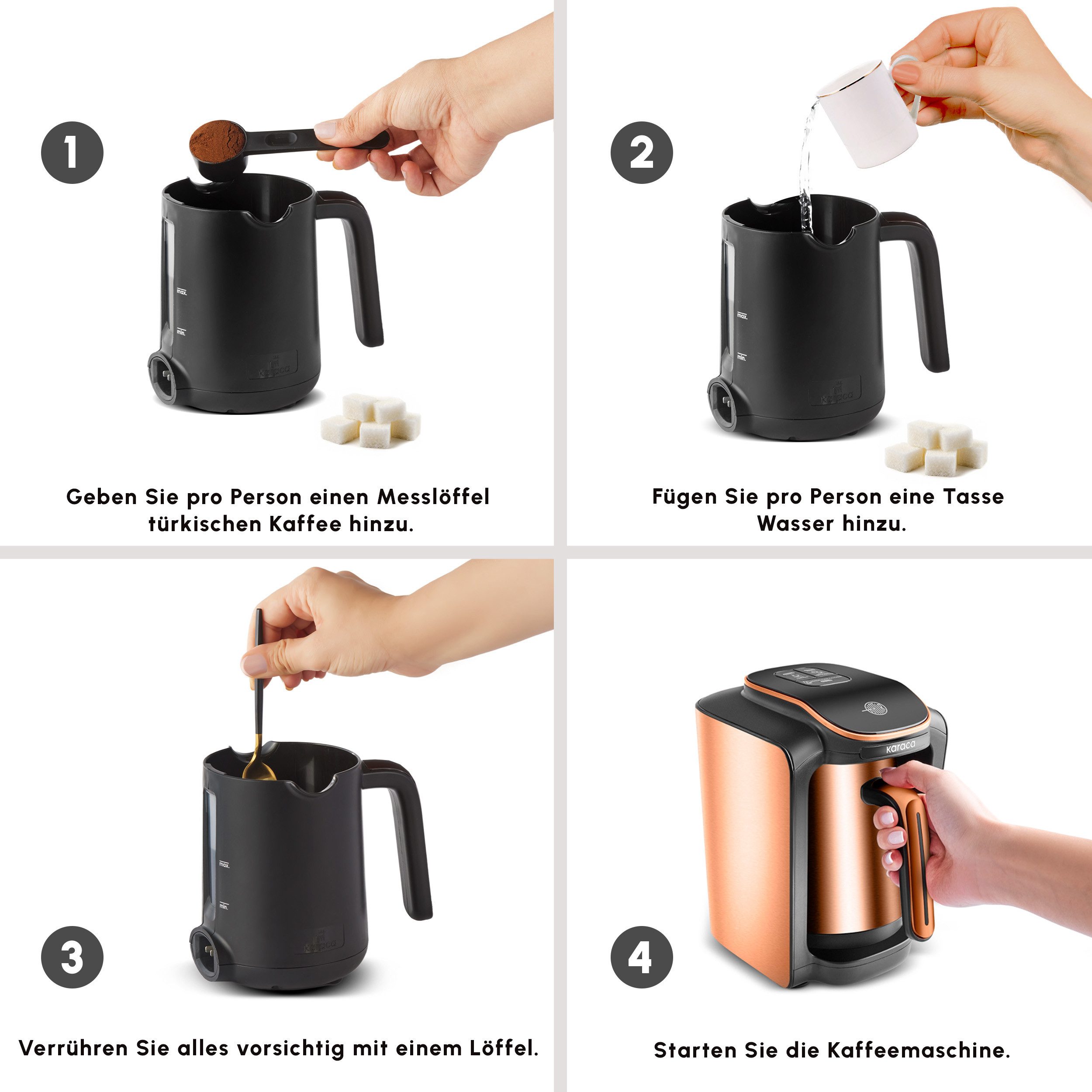 Karaca Siebträgermaschine, Hatır Neo Inox Türkische Kaffeemaschine 735W, 300ml, Bronze