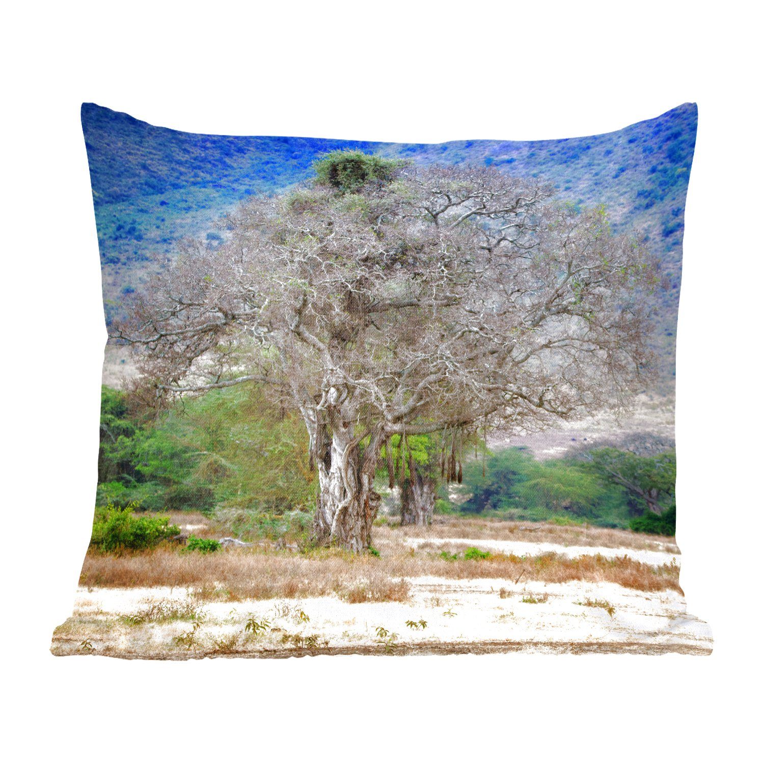 Affenbrotbaums im Wohzimmer, Ein für Foto Sofakissen Schlafzimmer, Füllung MuchoWow Dekokissen schönes Ngorongoro-Krater, mit Zierkissen Deko, eines