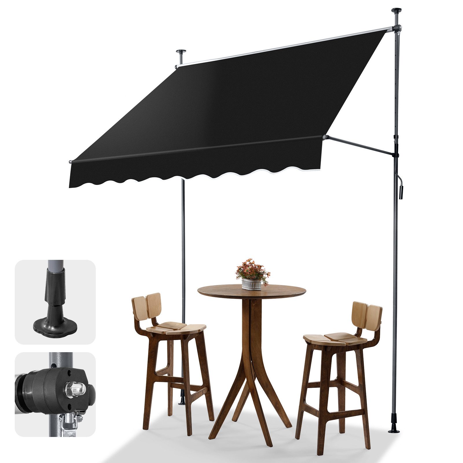 LALAHO Klemmmarkise Balkonmarkise 200/250/300cm Gelenkarm Markise Sonnenmarkise mit Handkurbel höhenverstellbar,Sonnenschutz UV-beständig wasserdicht