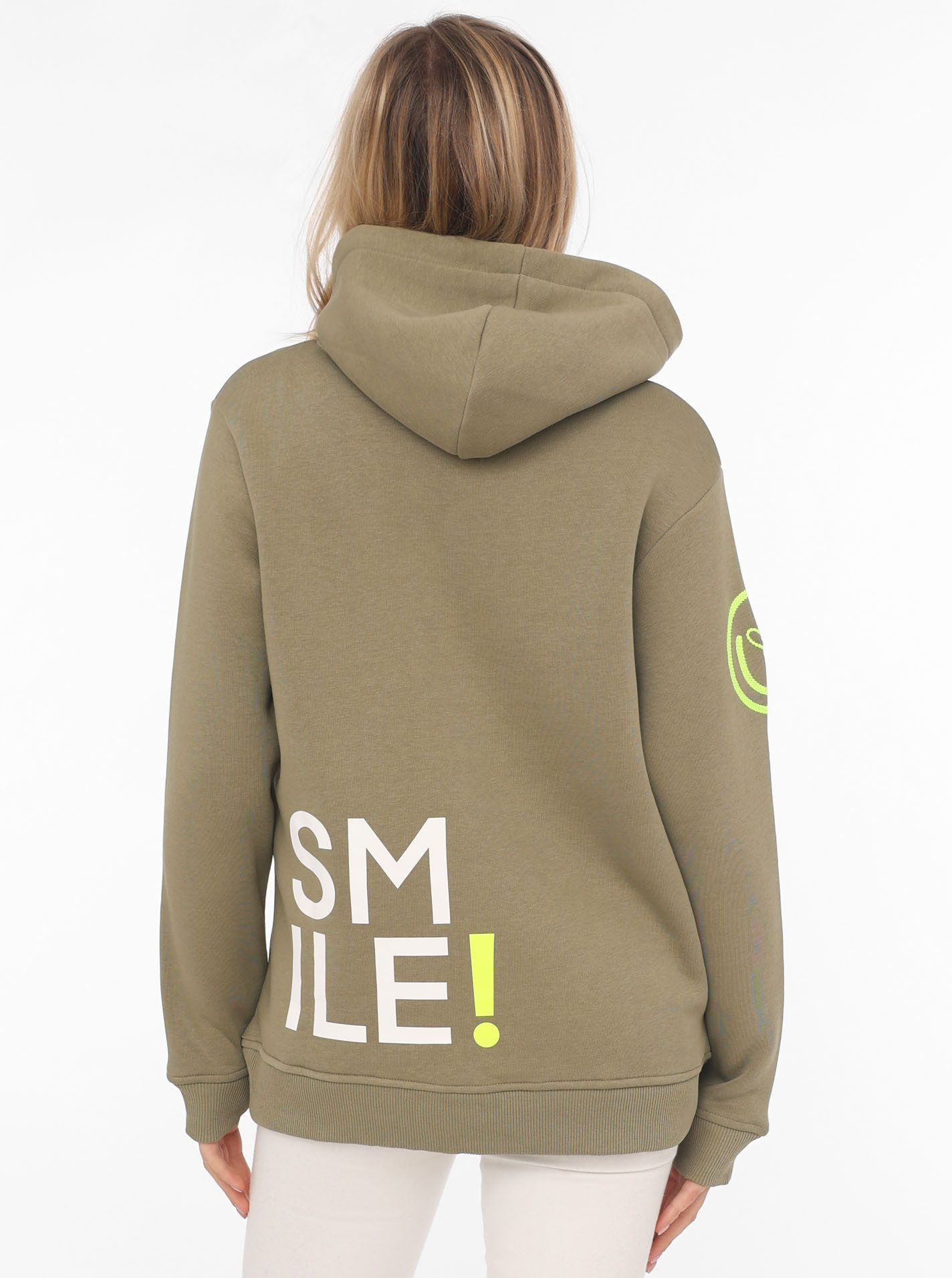 Zwillingsherz Hoodie "Alissa" Langarm, Kapuze, Neon-Details, Kordelzug, Frontprint, Kängurutasche