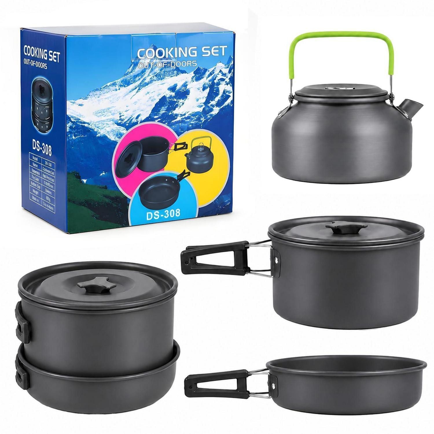 LuxusKollektion Geschirr-Set Camping Kochgeschirr Set Aluminium 3tlg Black, Metall