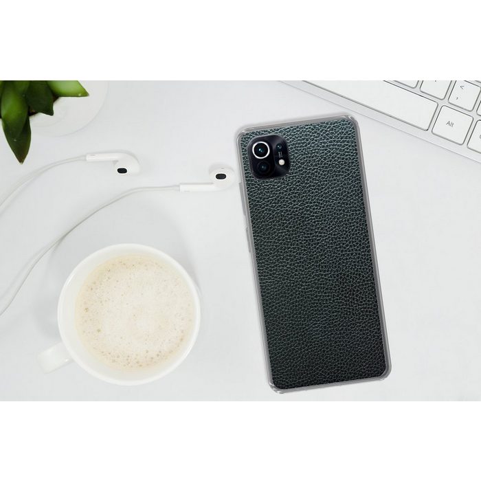 MuchoWow Handyhülle Leder - Textur - Schwarz - Grün - Hell Phone Case Handyhülle Xiaomi Mi 11 Silikon Schutzhülle