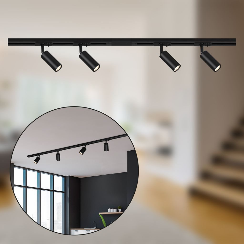 Briloner Leuchten LED Deckenleuchte 8017045B, LED fest integriert, 2700K - Extra-Warmweiß, Schienensystem Rail 1,5 m Schwarz 4,5W Decke Wohnzimmer Büro Küche