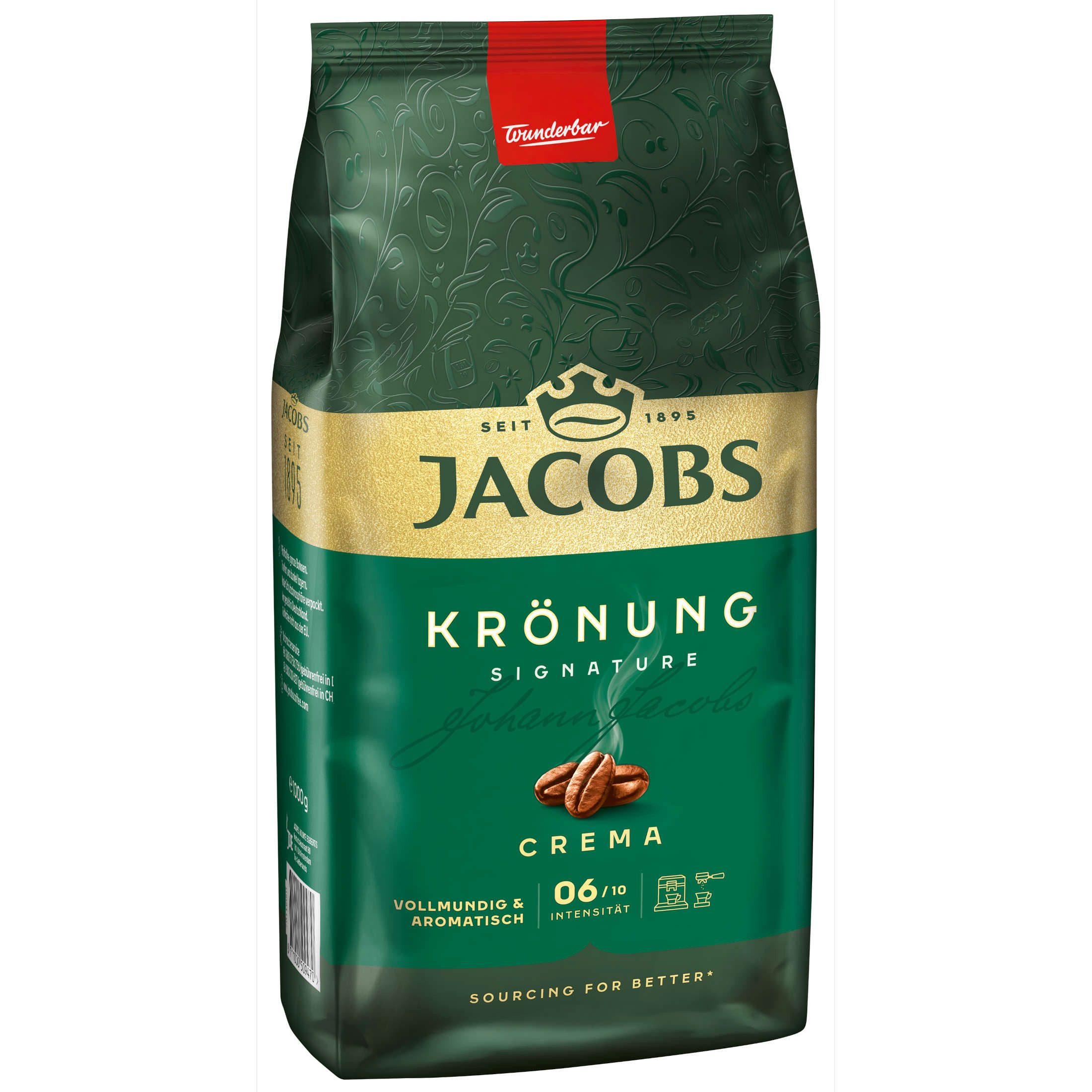 JACOBS Kaffee Kaffeebohnen Krönung Crema ganze Bohnen geröstet Röstung 4 x 1 kg, 4000 g, (Packung, 4er Pack)