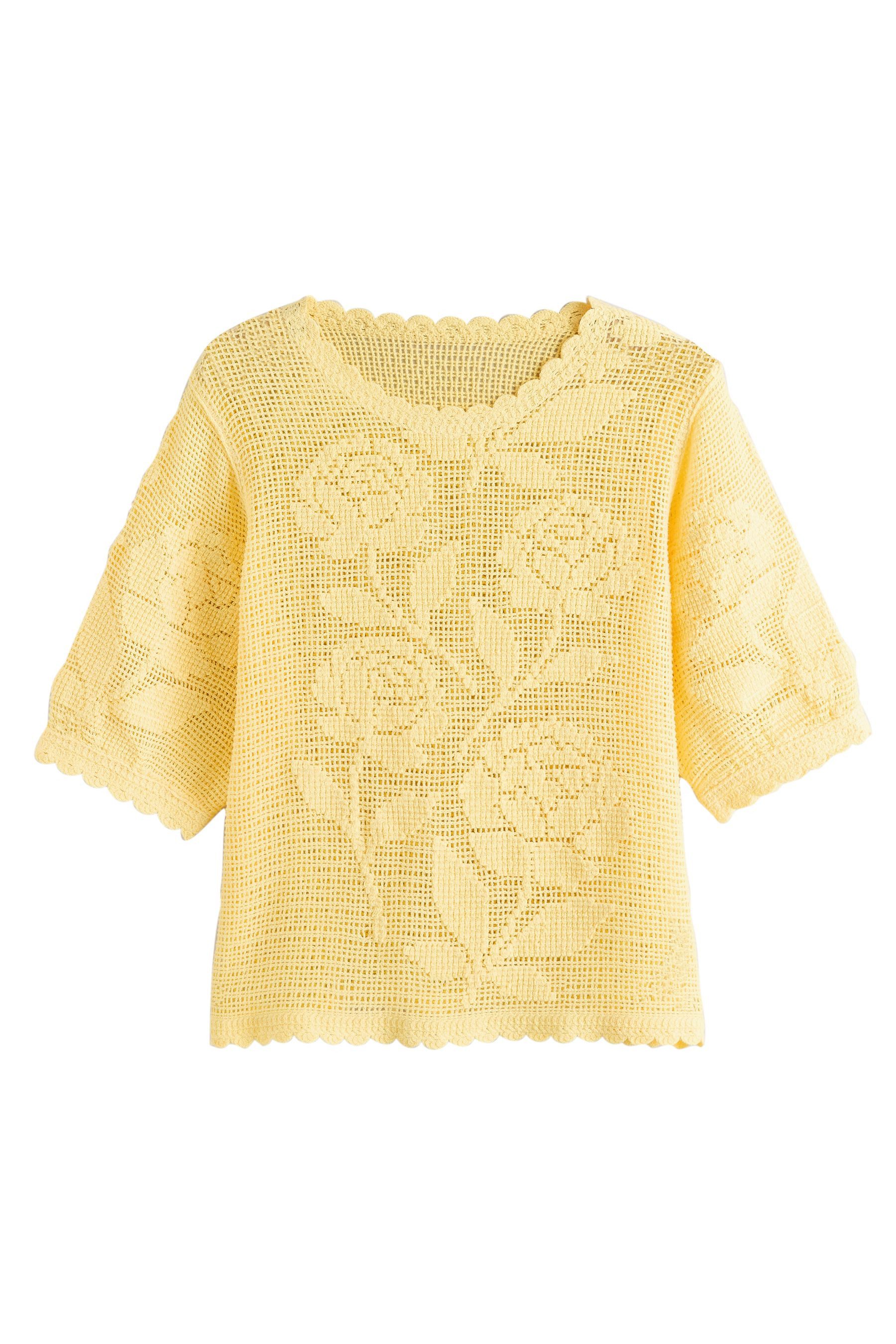 Next Kurzarmpullover Kurzarm-T-Shirt mit Blumenhäkelei (1-tlg)