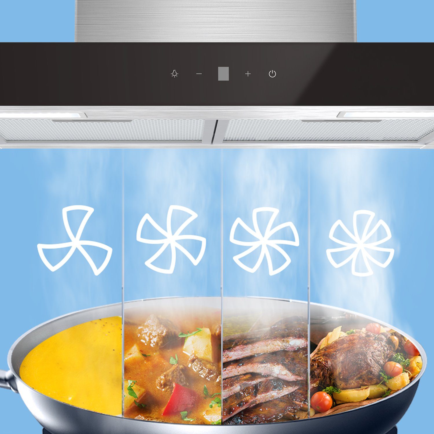 comfee Wandhaube, 60 cm breit, Gestensteuerung, LED-Beleuchtung, Abluft & Umluft