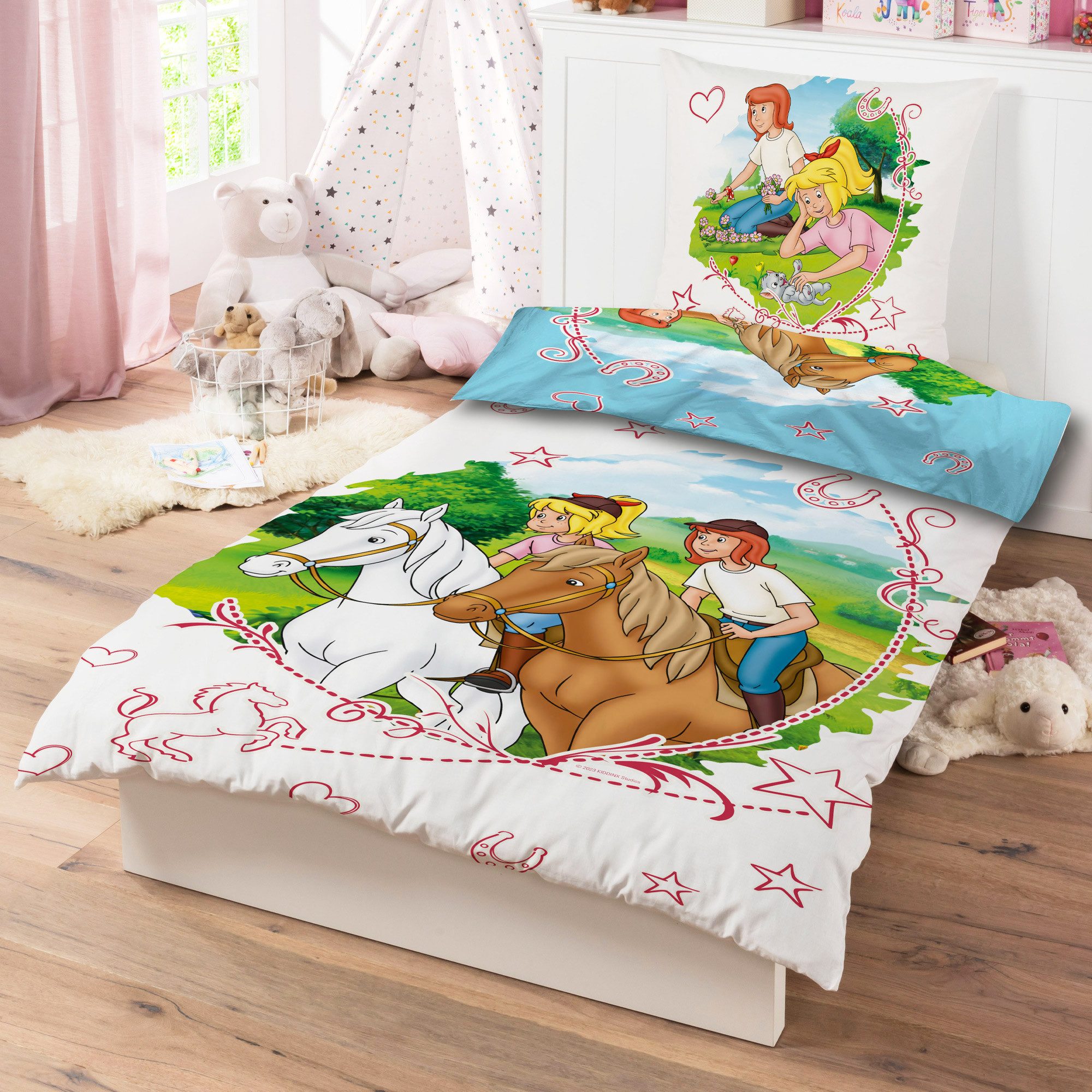 BERONAGE Kinderbettwäsche Bibi und Tina Sternenzauber Bettwäsche Biber / Flanell, 100% Baumwolle, 2 teilig, 135x200 + 80x80 cm – Bild 5 von 5